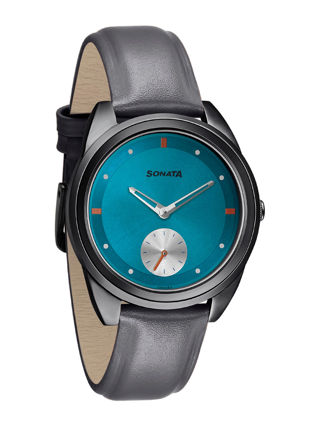 Sonata Women Blue Brass Dial & Grey Leather Straps Analogue Watch 8182NL02