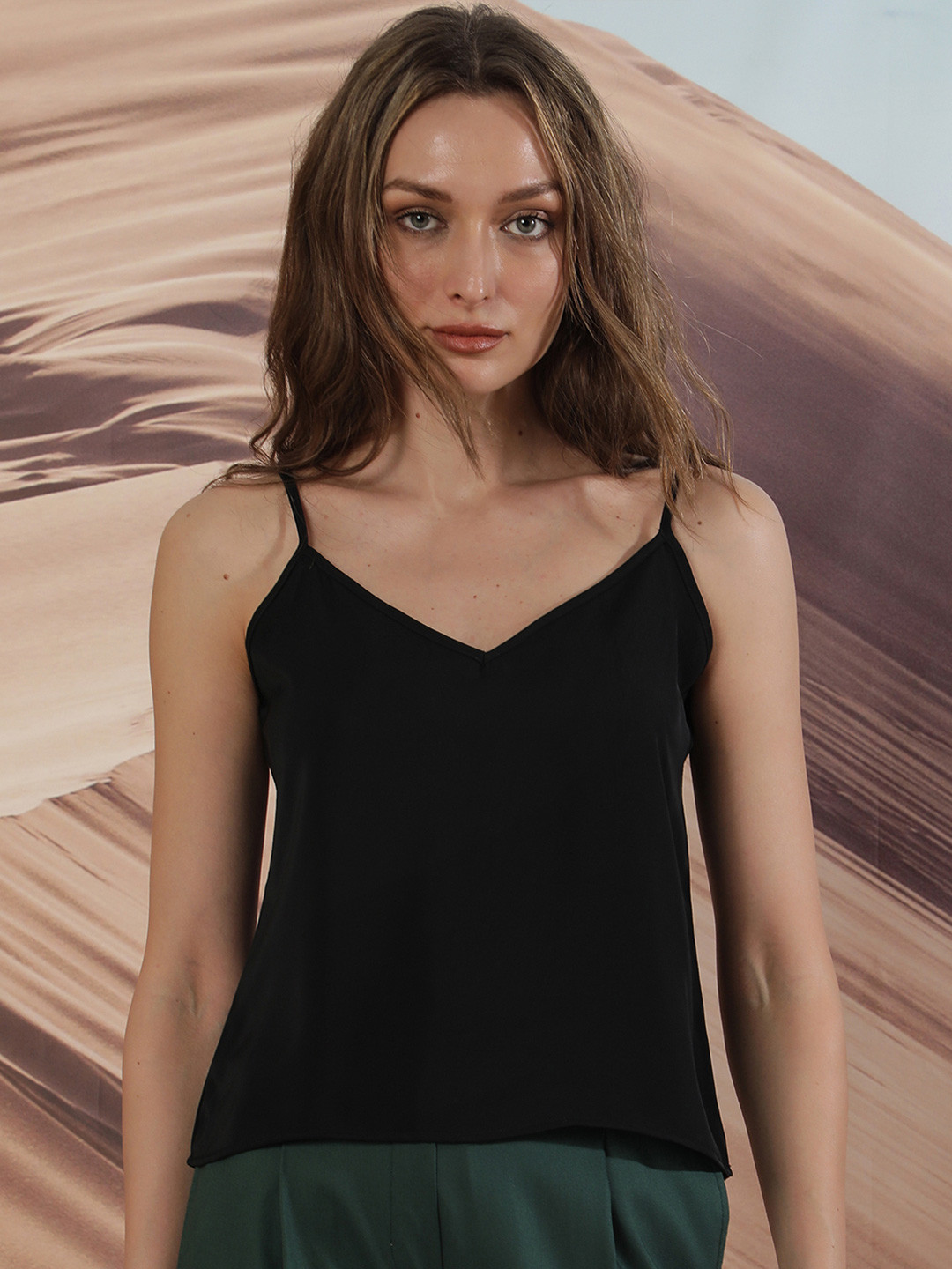 RAREISM Women Black Solid V-neck Camisoles