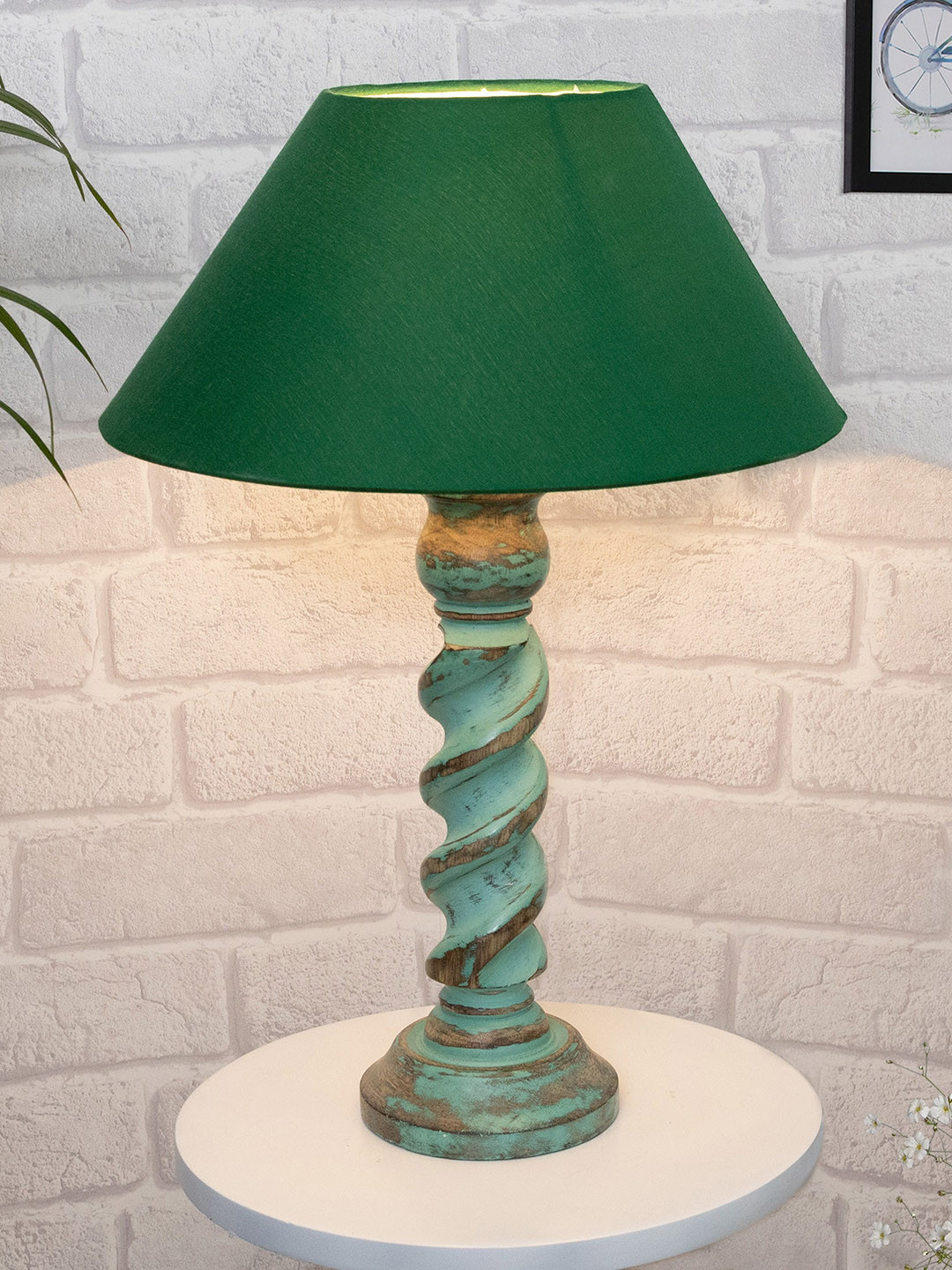 Homesake Green Rustic Rope Algae Table Lamp With Cone Shade