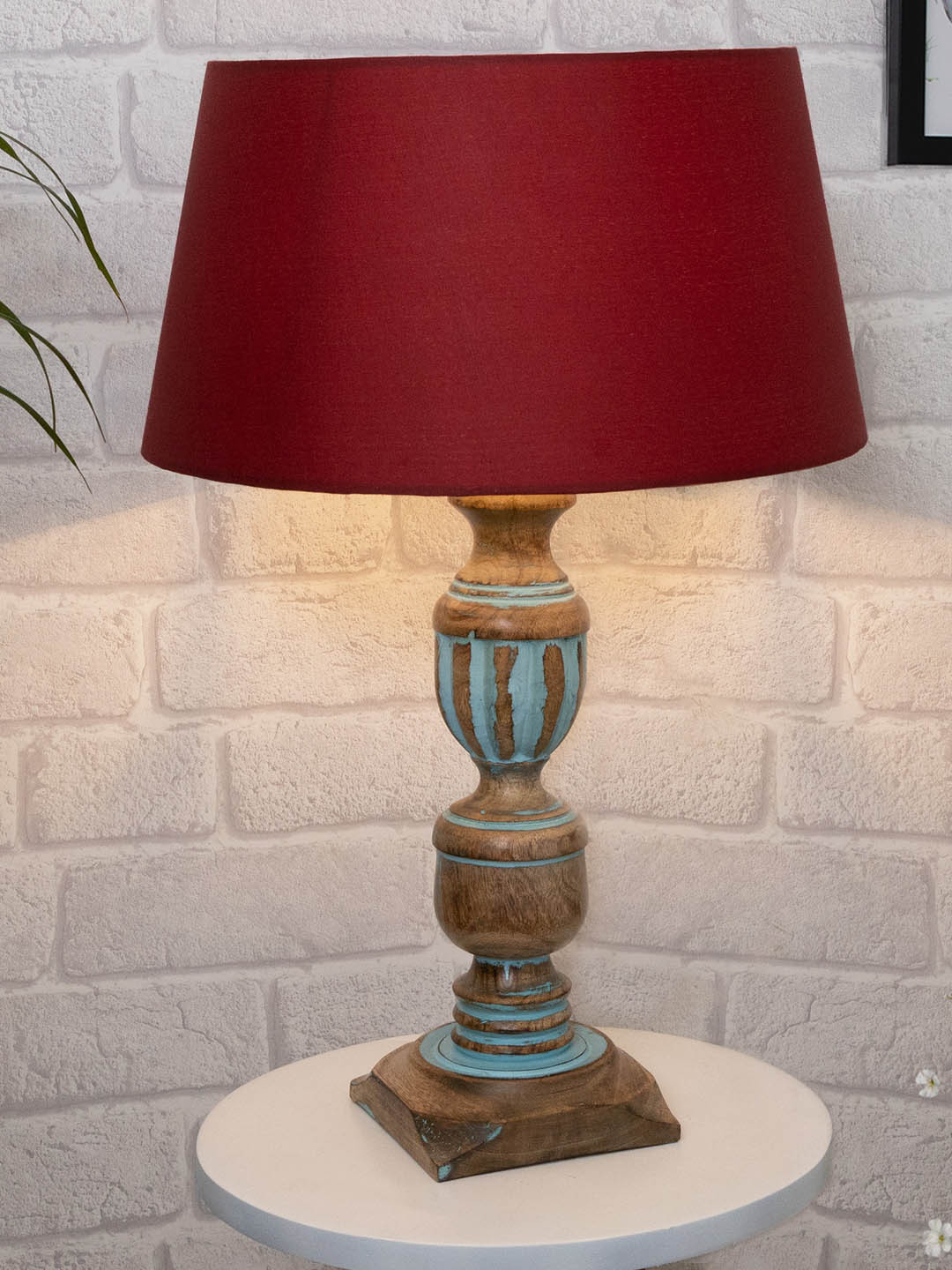 Homesake Red & Blue French Trophy Carved Table Lamp with Shade