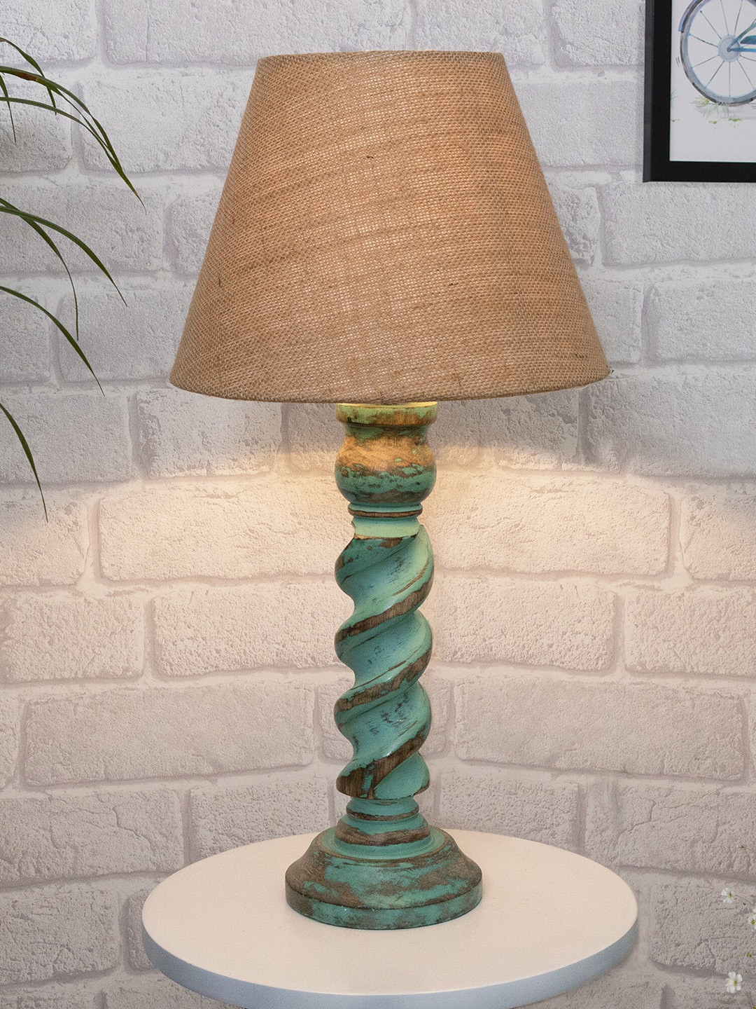 Homesake Beige Signature Rustic Rope Algae Table Lamp With Jute Cone Shade