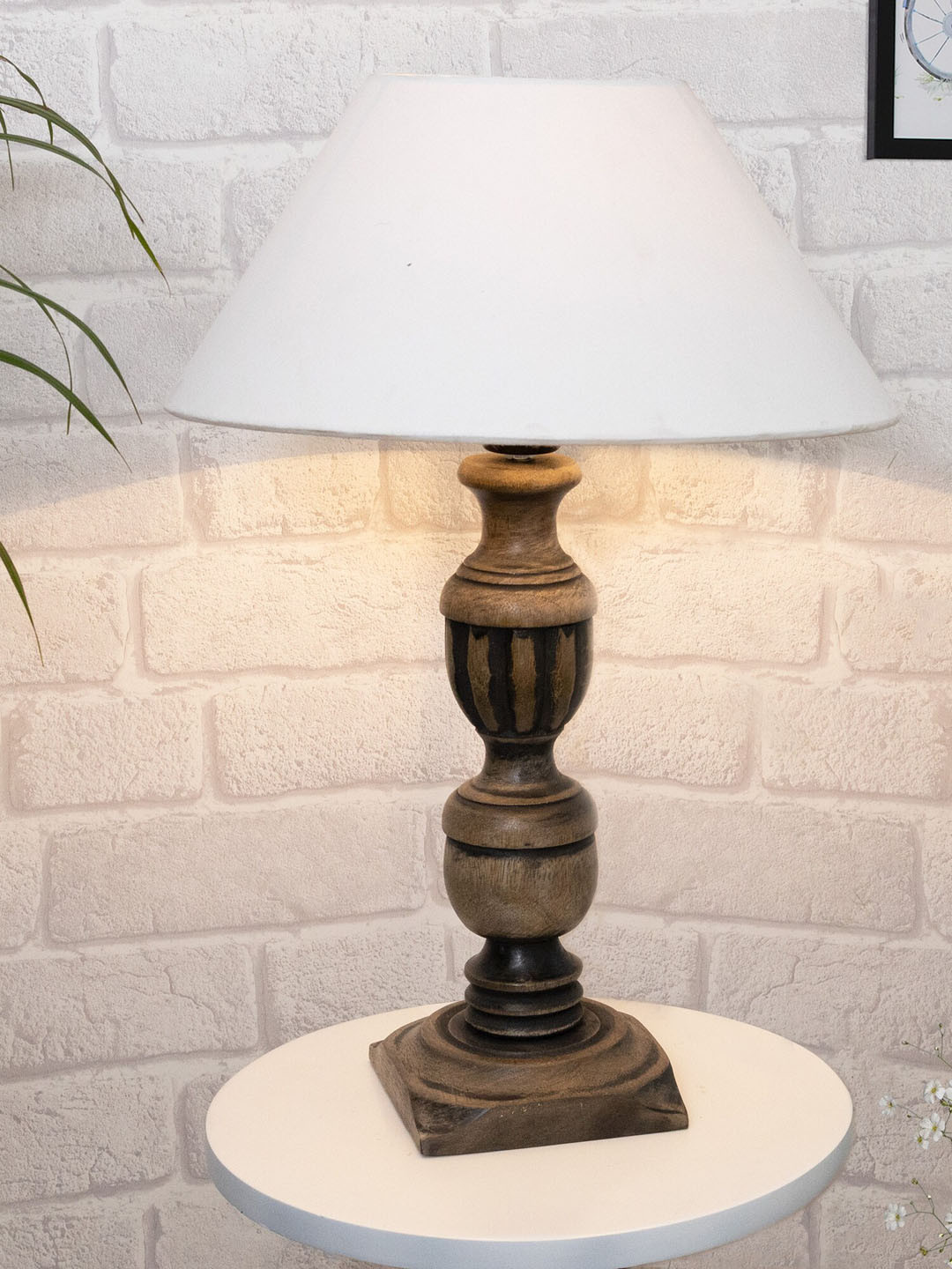 Homesake White & Black Rustic Antique French Trophy Carved Table Lamp with Cone Shade