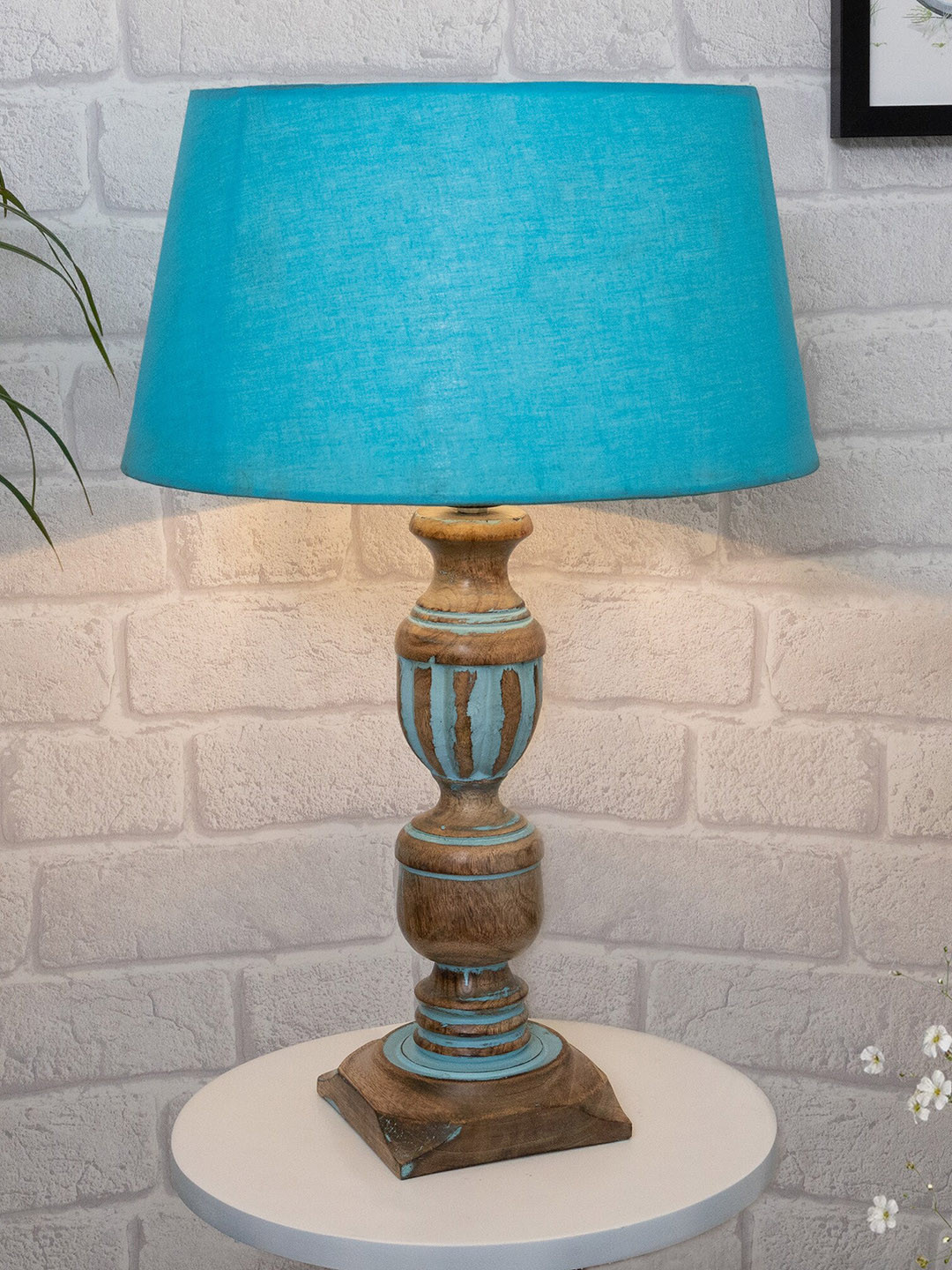 Homesake Turquoise Blue Traditional Carved Table Lamp With Shade