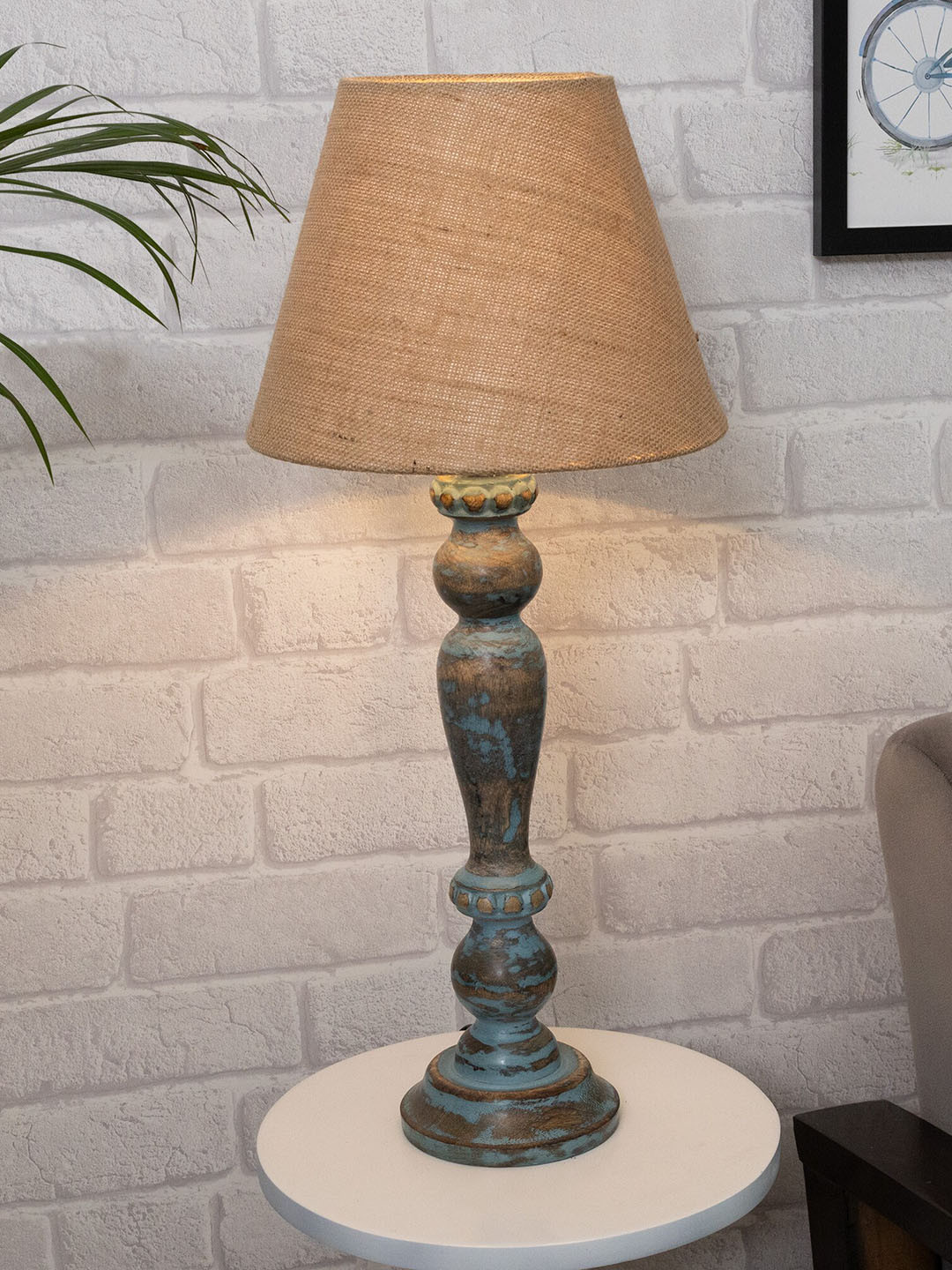 Homesake Polka Wood Solid Contemporary Frustum Table lamp with Jute Shade
