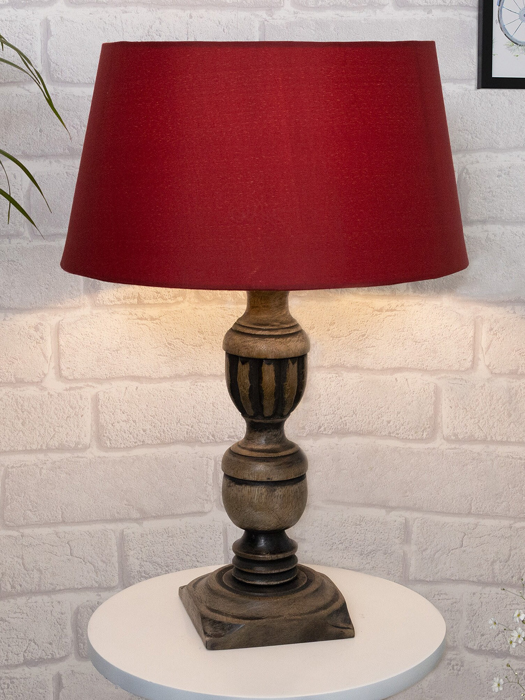 Homesake Red & Brown Rustic Antique French Trophy Carved Table Lamp