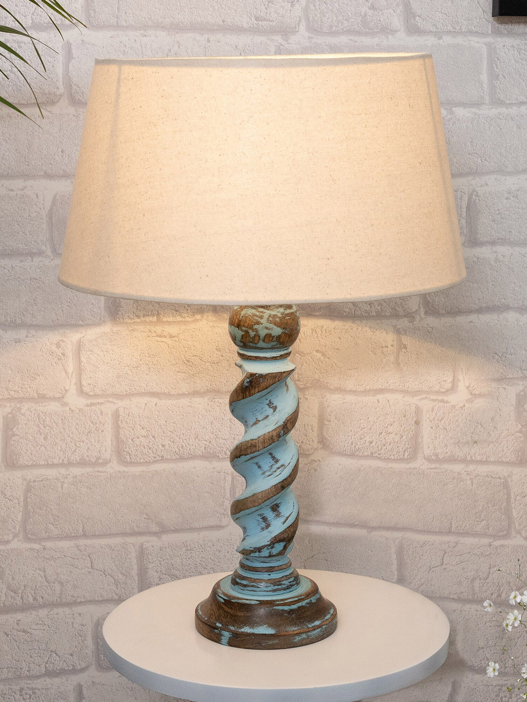 Homesake Beige Signature Rustic Rope Algae Table Lamp With Frustum Shade