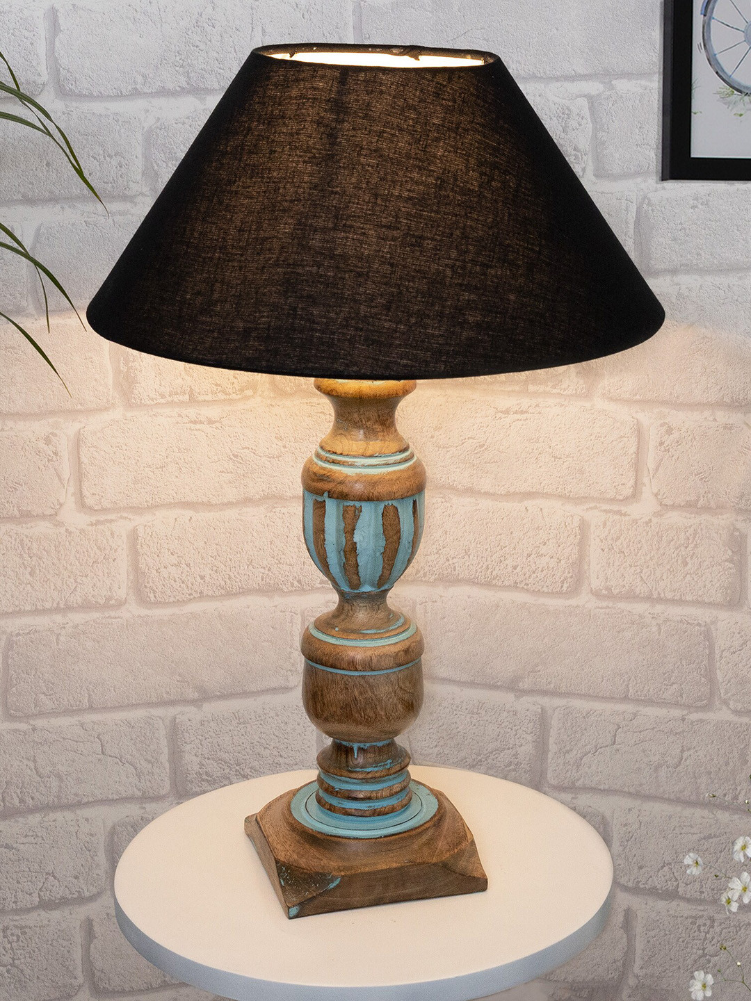 Homesake Blue & Black Rustic Distress French Trophy Carved Table Lamp