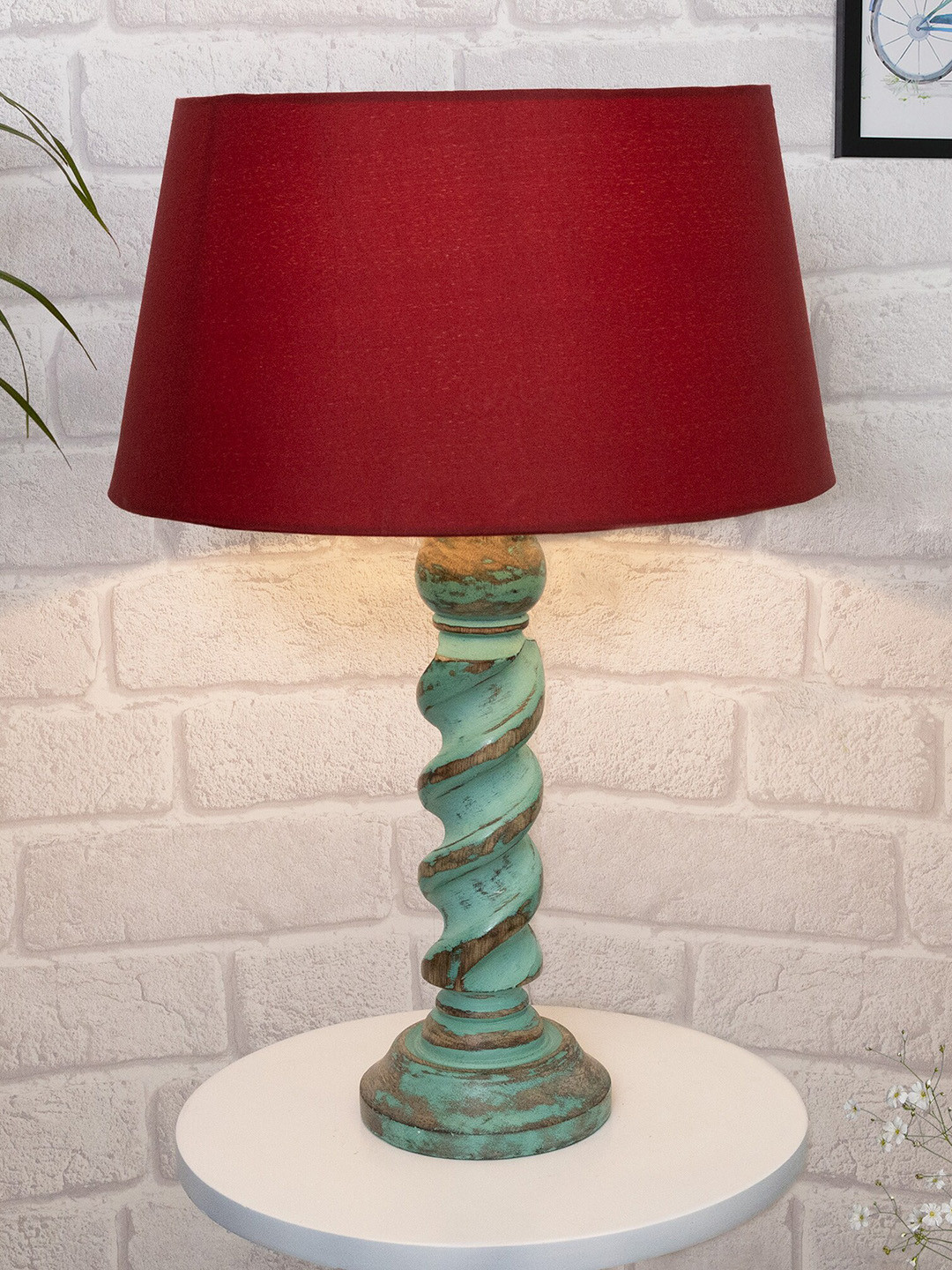 Homesake Red Signature Rustic Rope Algae Table Lamp With Drum Shade