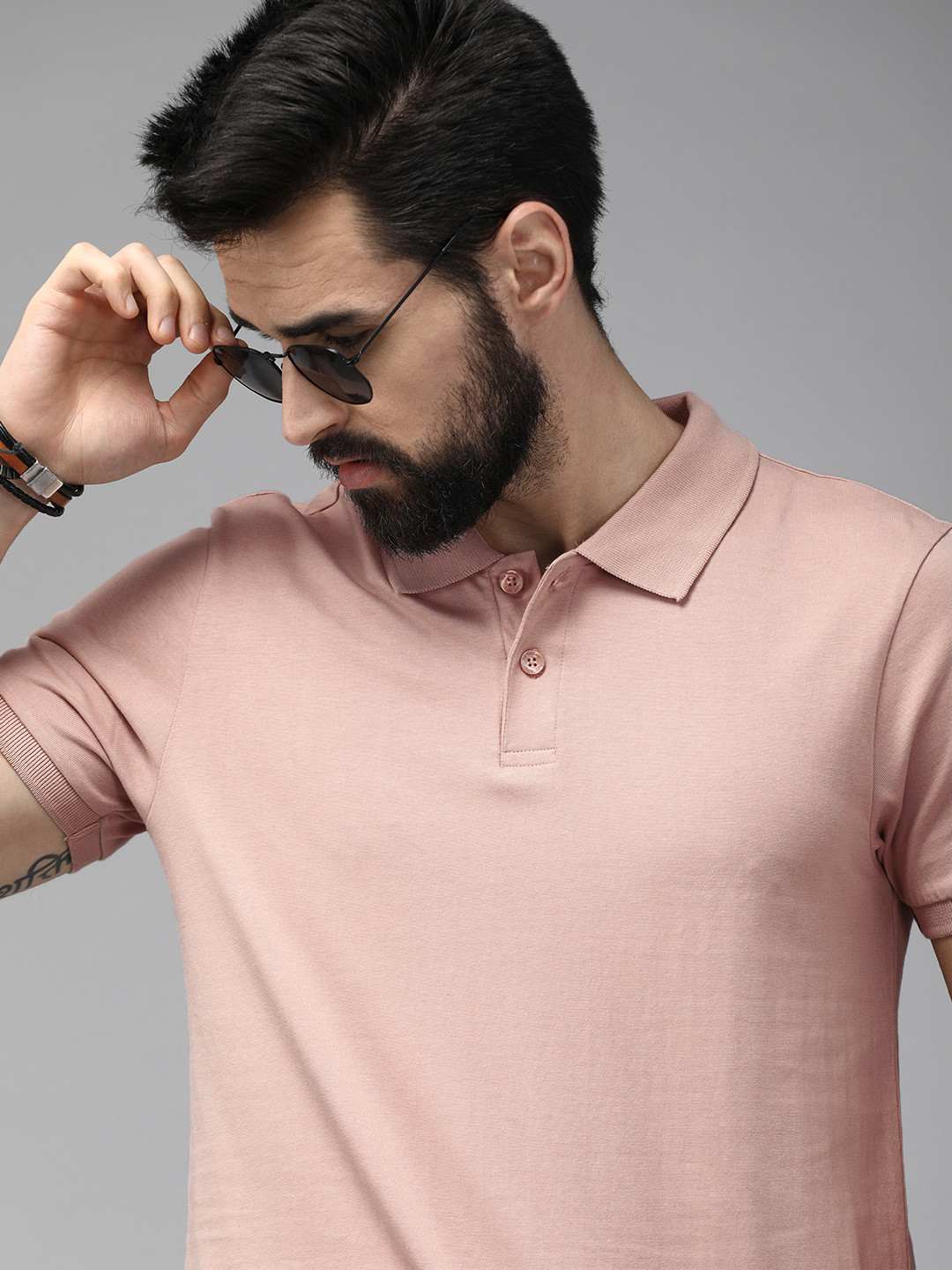 The Roadster Lifestyle Co Men Dusty Pink  Cotton Polo Collar T-shirt