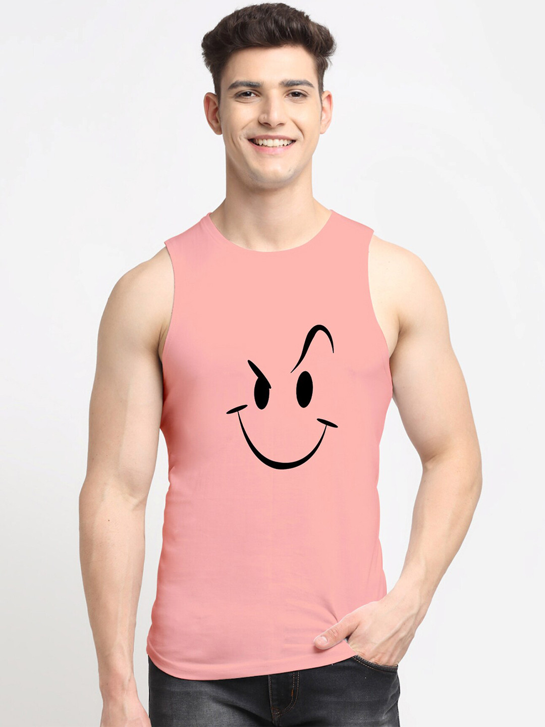 Friskers Men Coral Pink Printed Pure Cotton Innerwear Vests