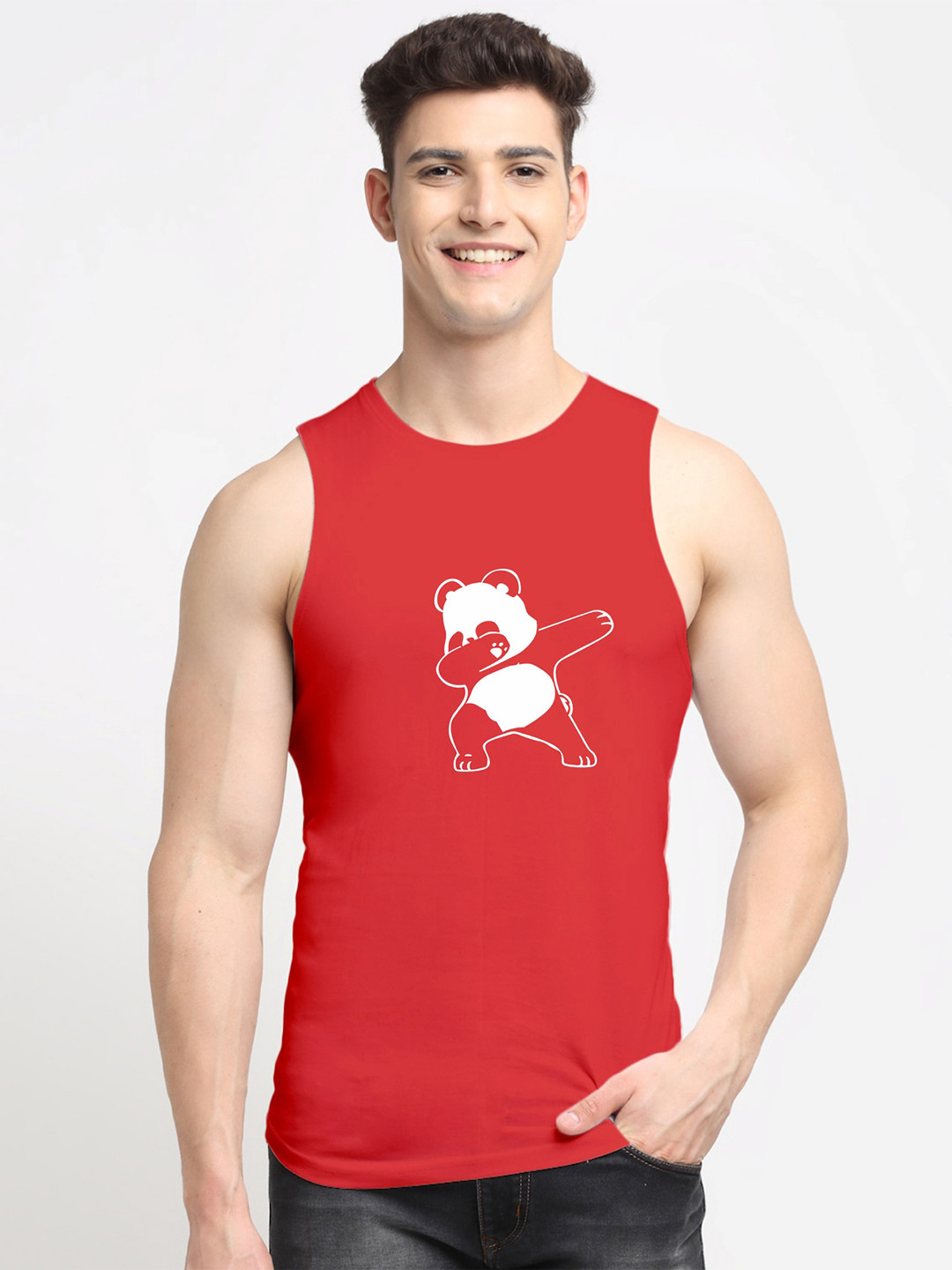 Friskers Men Red Printed Cotton Innerwear Vests