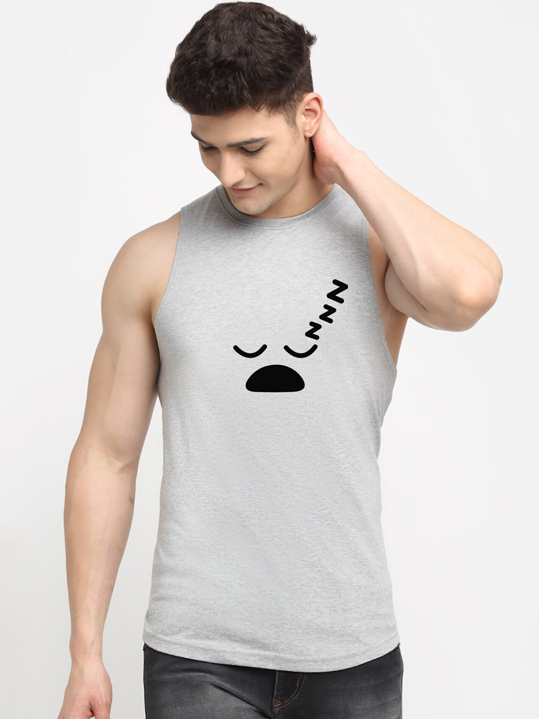Friskers Men Grey Sleepy  Printed Cotton Innerwear Vests