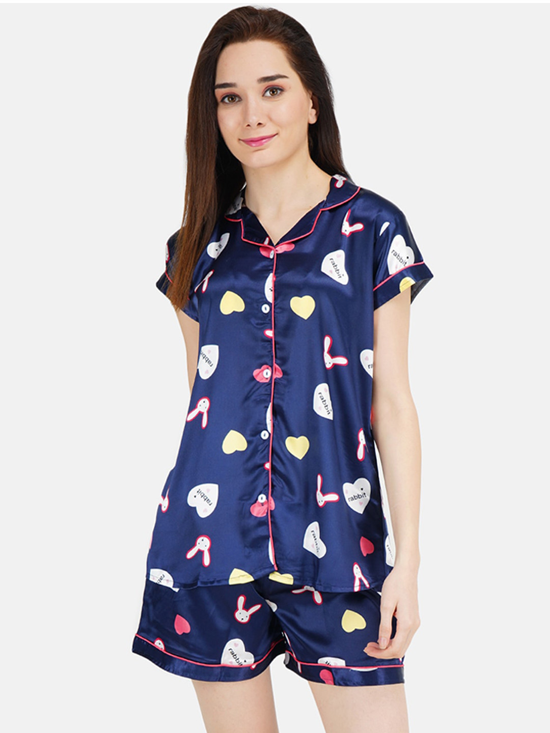KOI SLEEPWEAR Women Blue & Pink Printed Night suit