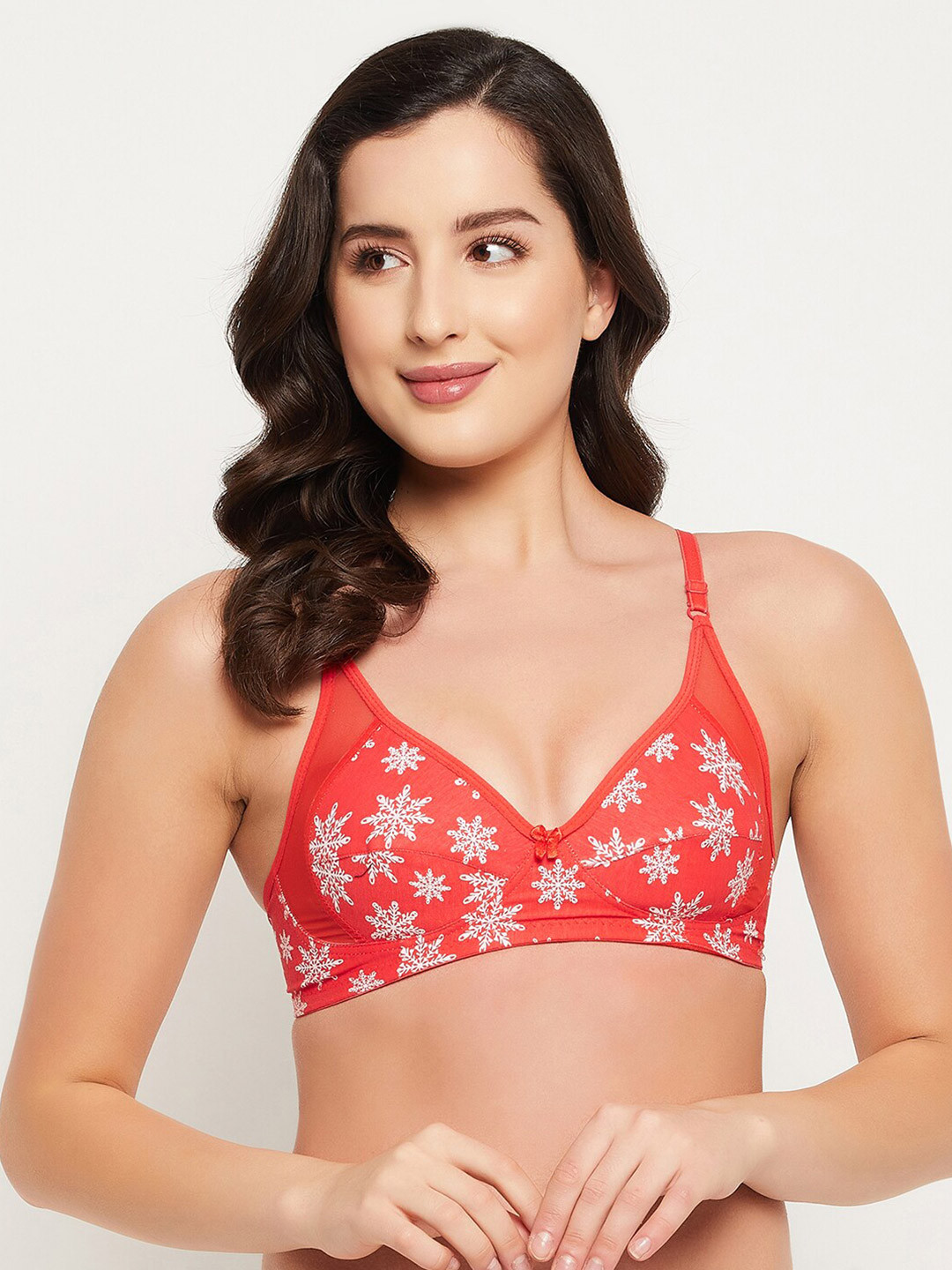 Clovia Red & White Floral Non-Padded Non-Wired Full Cup Bra