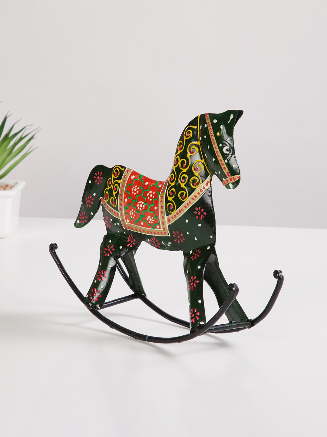 Home Centre Black & Yellow Printed Metal Horse Figurine
