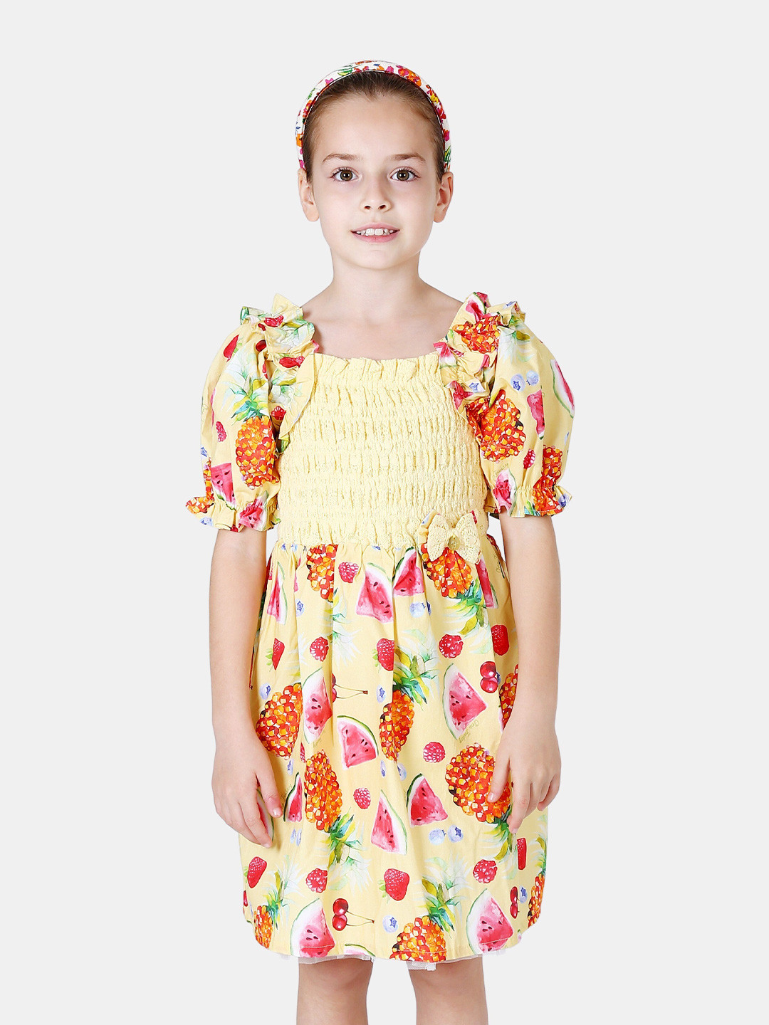 One Friday Girls Yellow Floral A-Line Dress