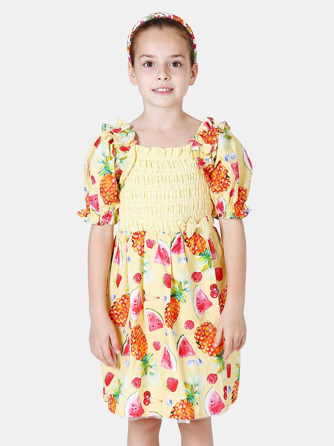 One Friday Girls Yellow Floral A-Line Dress