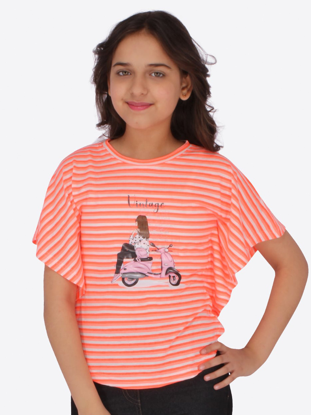 CUTECUMBER Girls Orange Striped Kaftan Top