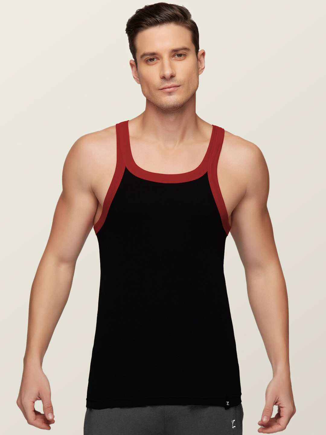 XYXX Men Black Anti-Bacterial Super Combed Cotton Square Neck Knitted Vest