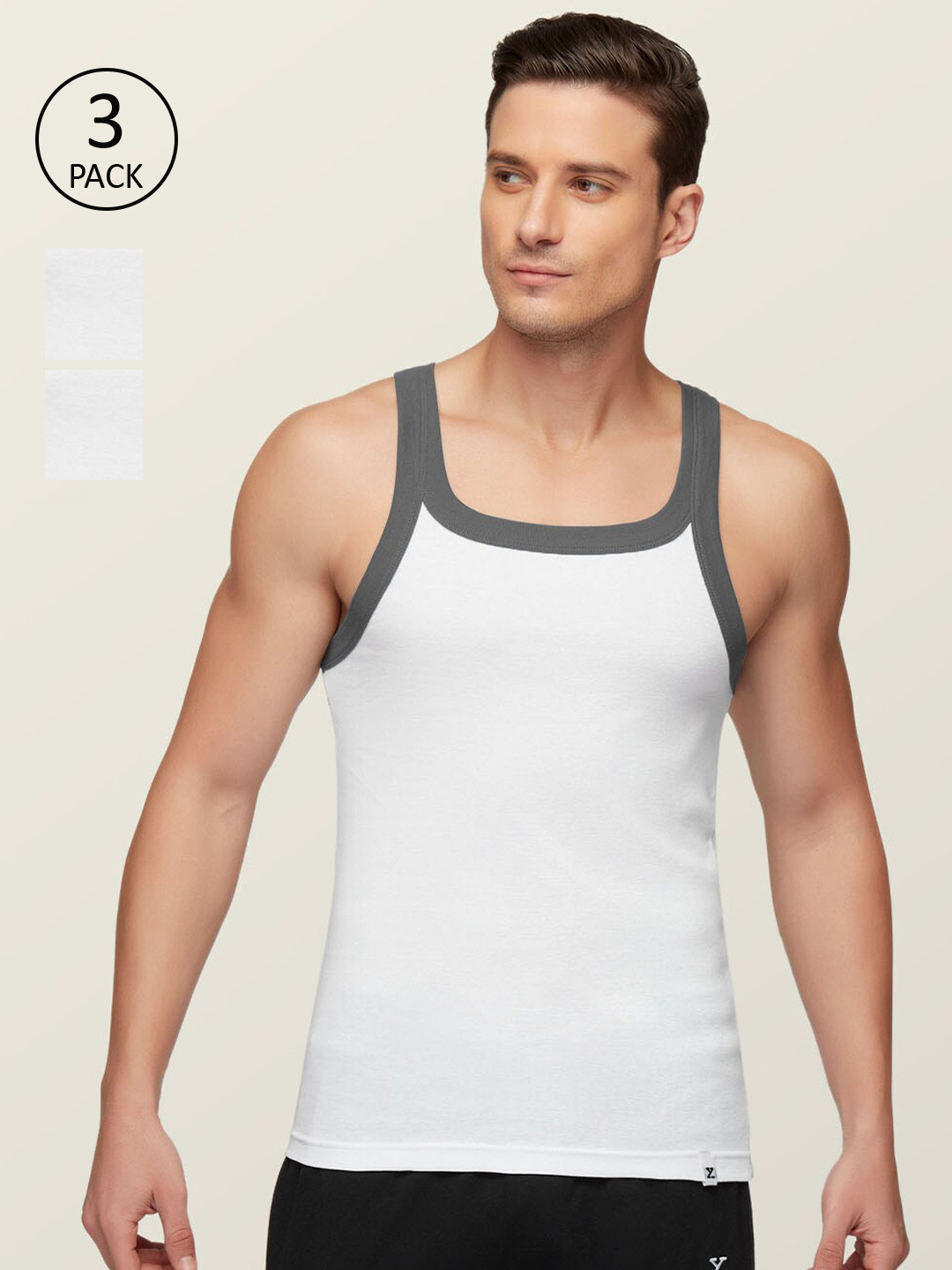 XYXX Men Pack of 3 White Anti-Bacterial Super Combed Cotton Square Neck Knitted Vest