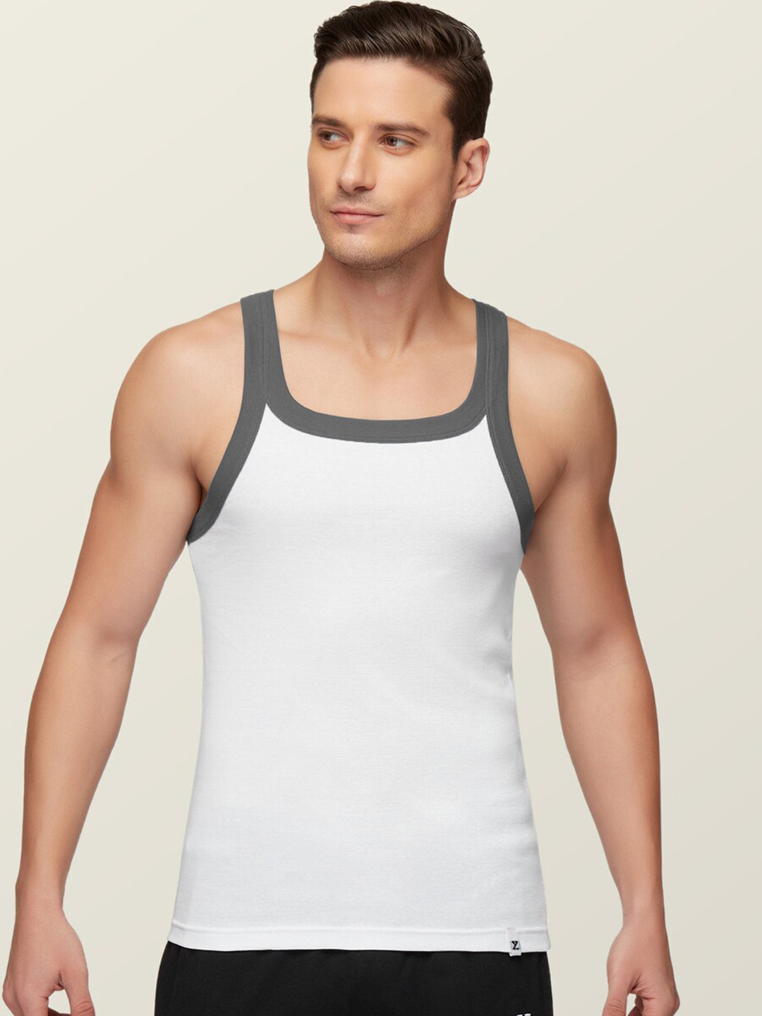 XYXX Men White & Grey Anti-Bacterial Super Combed Cotton Square Neck Knitted Vest