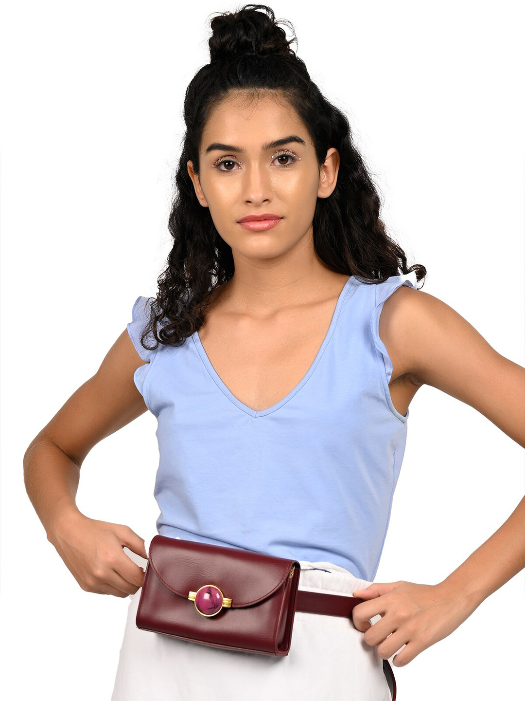 ODETTE Maroon Textured Purse Clutch