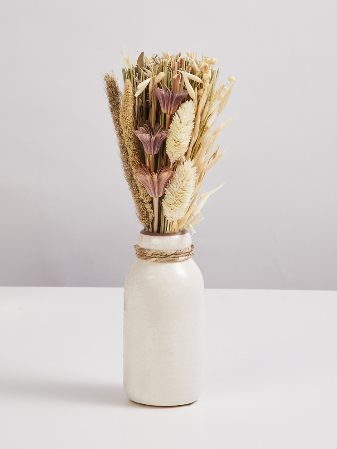 Home Centre Off-White & Brown Dried Flowers Arrangement in Pot