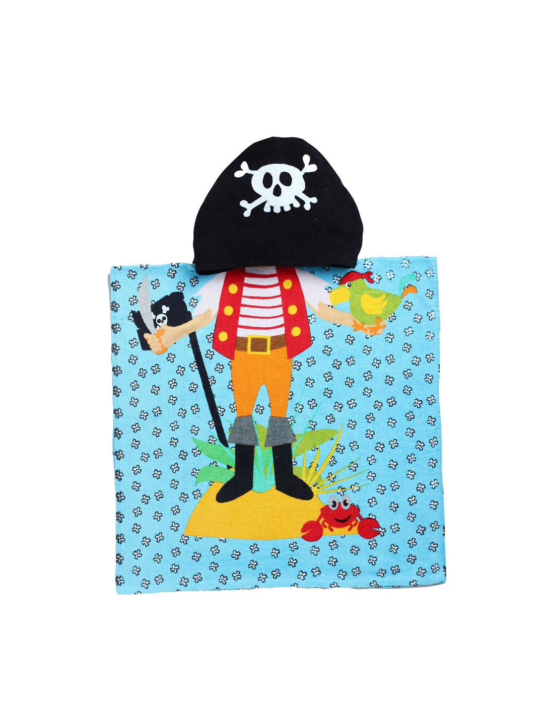 Yellow Bee Kids Blue & Yellow Printed 300 GSM Cotton Hooded Poncho Bath Towel