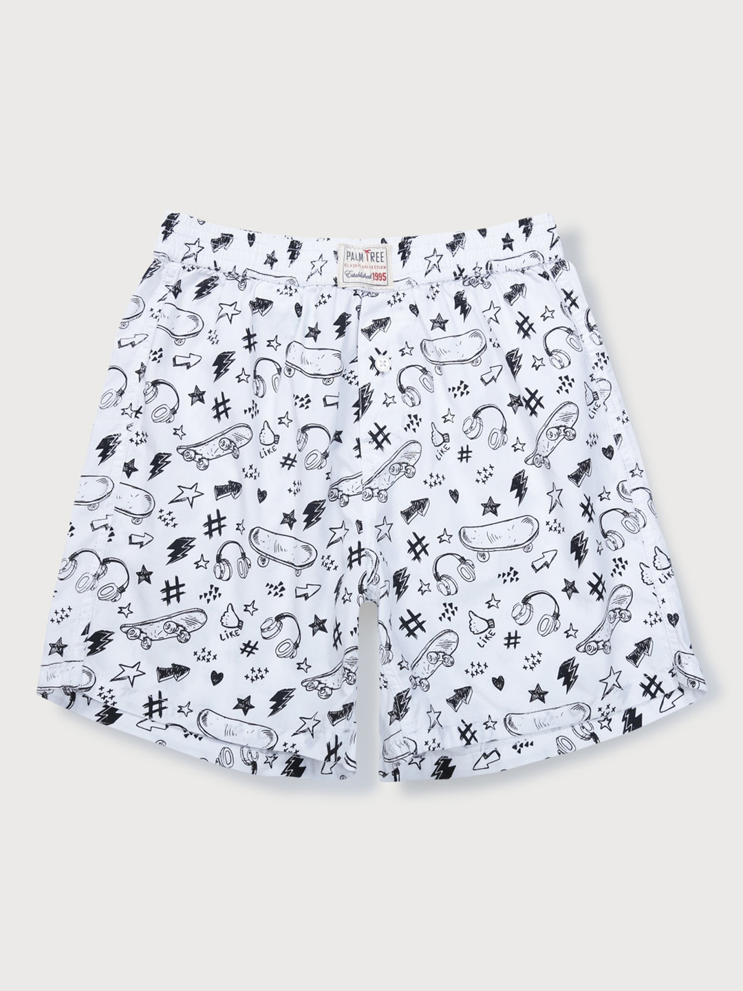Palm Tree Boys White & Black Printed Shorts