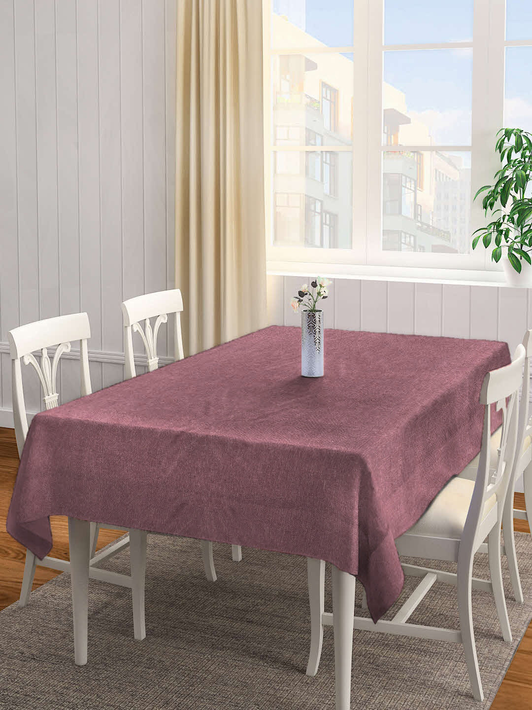 KLOTTHE Rust Woven Design Cotton 6 Seater Rectangular Table Cover