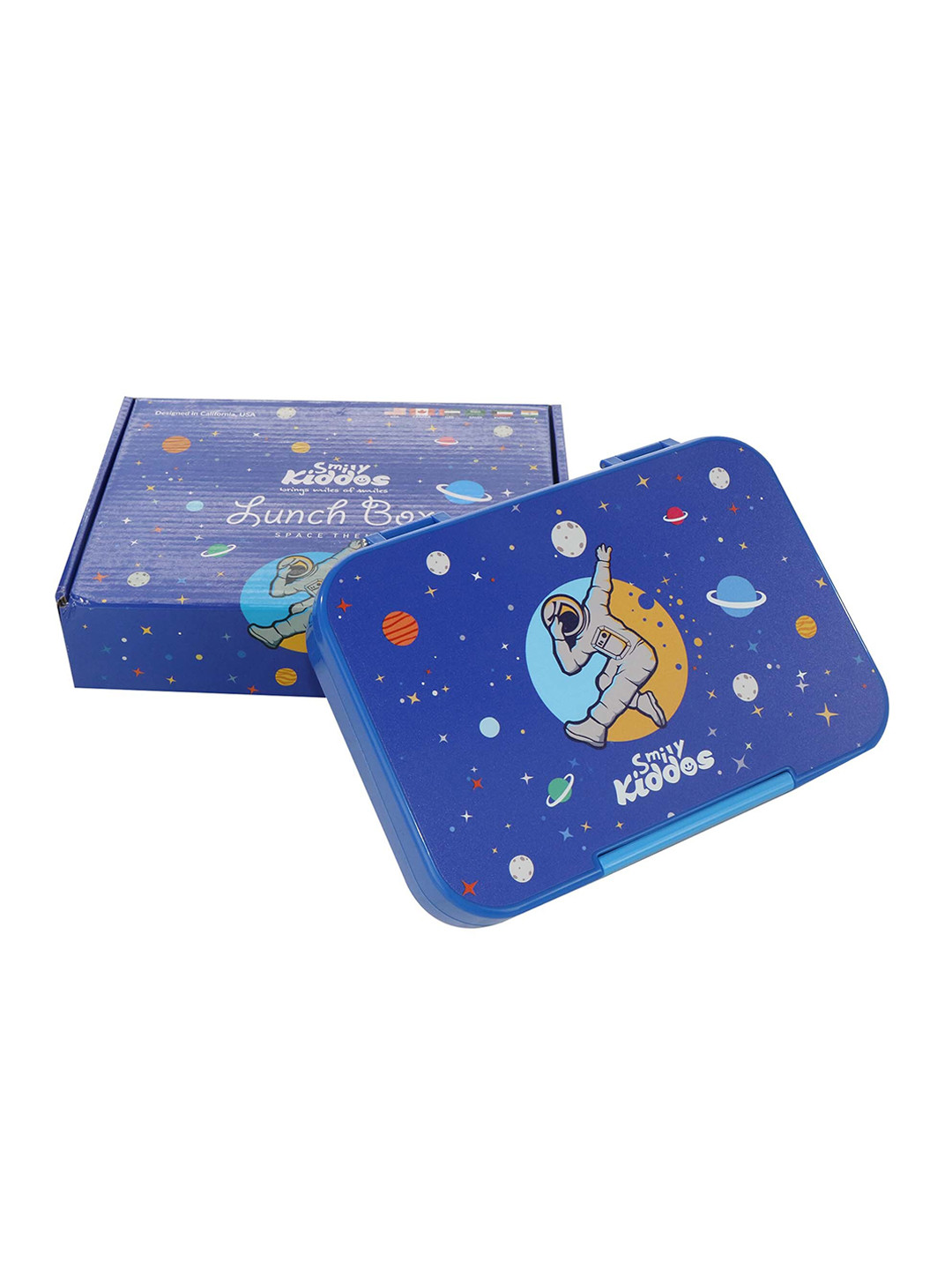 Smily Kiddos Space Theme Bento Plastic Dishwasher Safe Lunch Box With Spoon and Fork