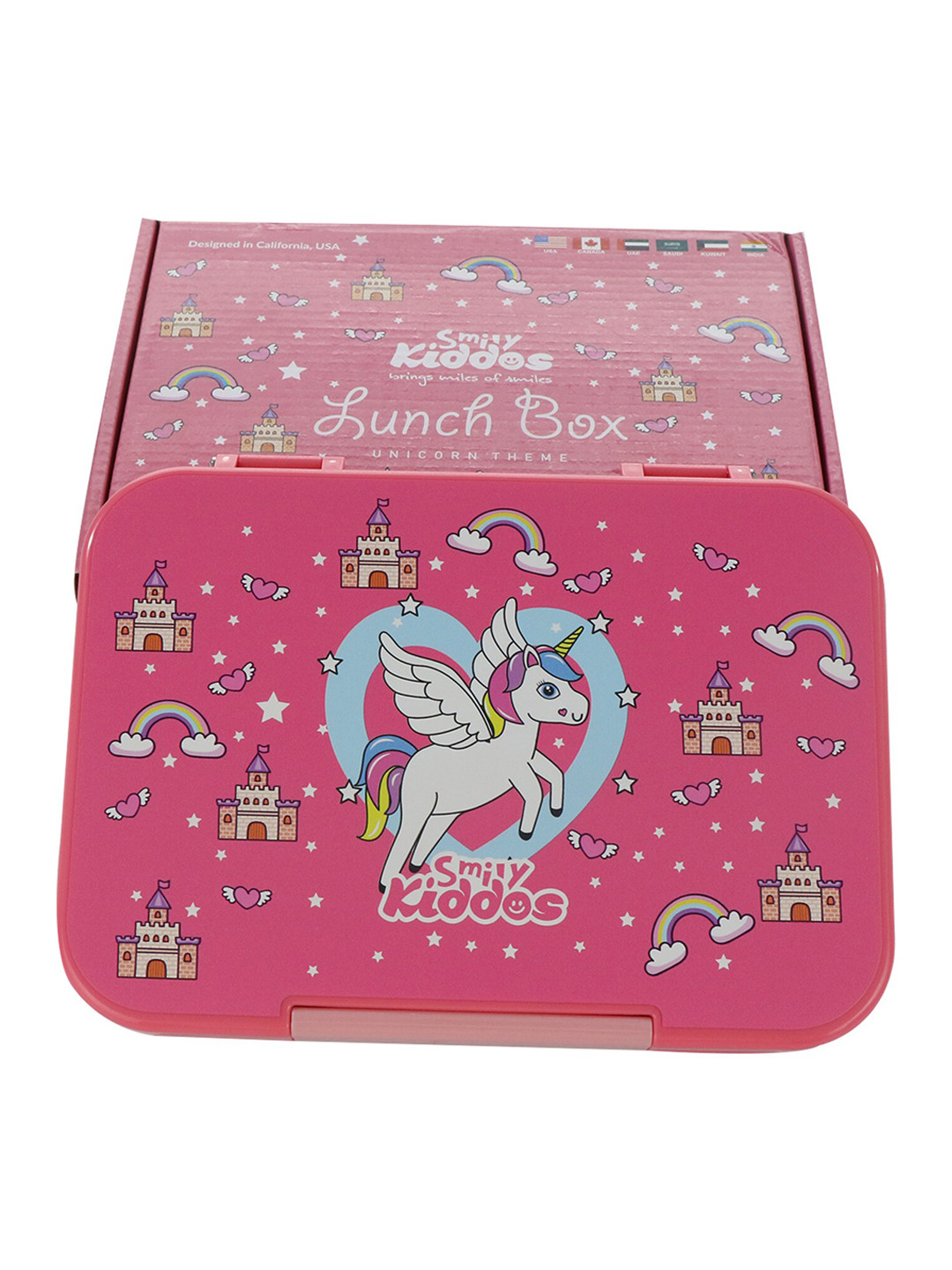 Smily Kiddos Unicorn Theme Bento Plastic Dishwasher Safe Lunch Box With Spoon and Fork