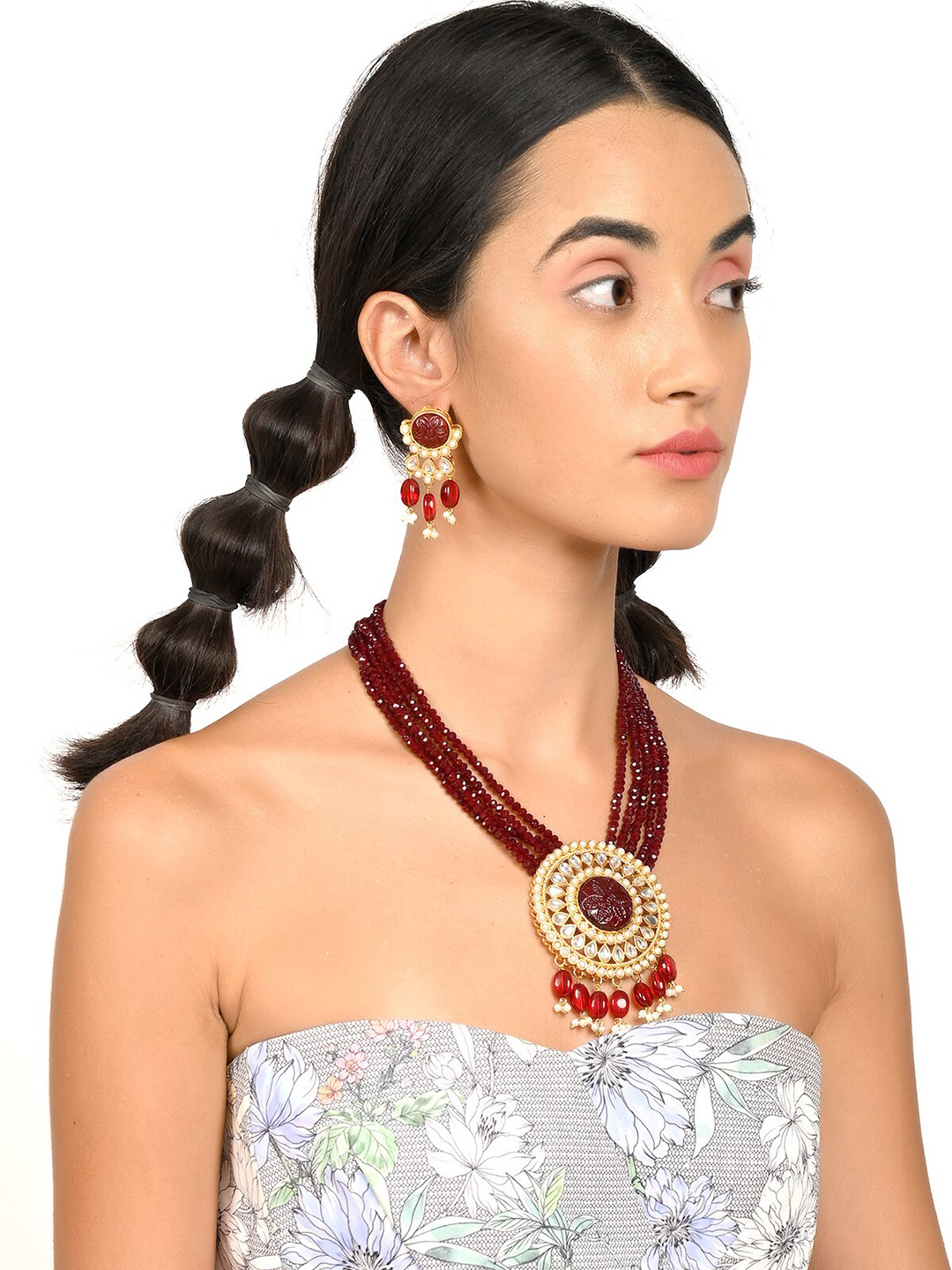 ODETTE Maroon Beaded Jewellery Set