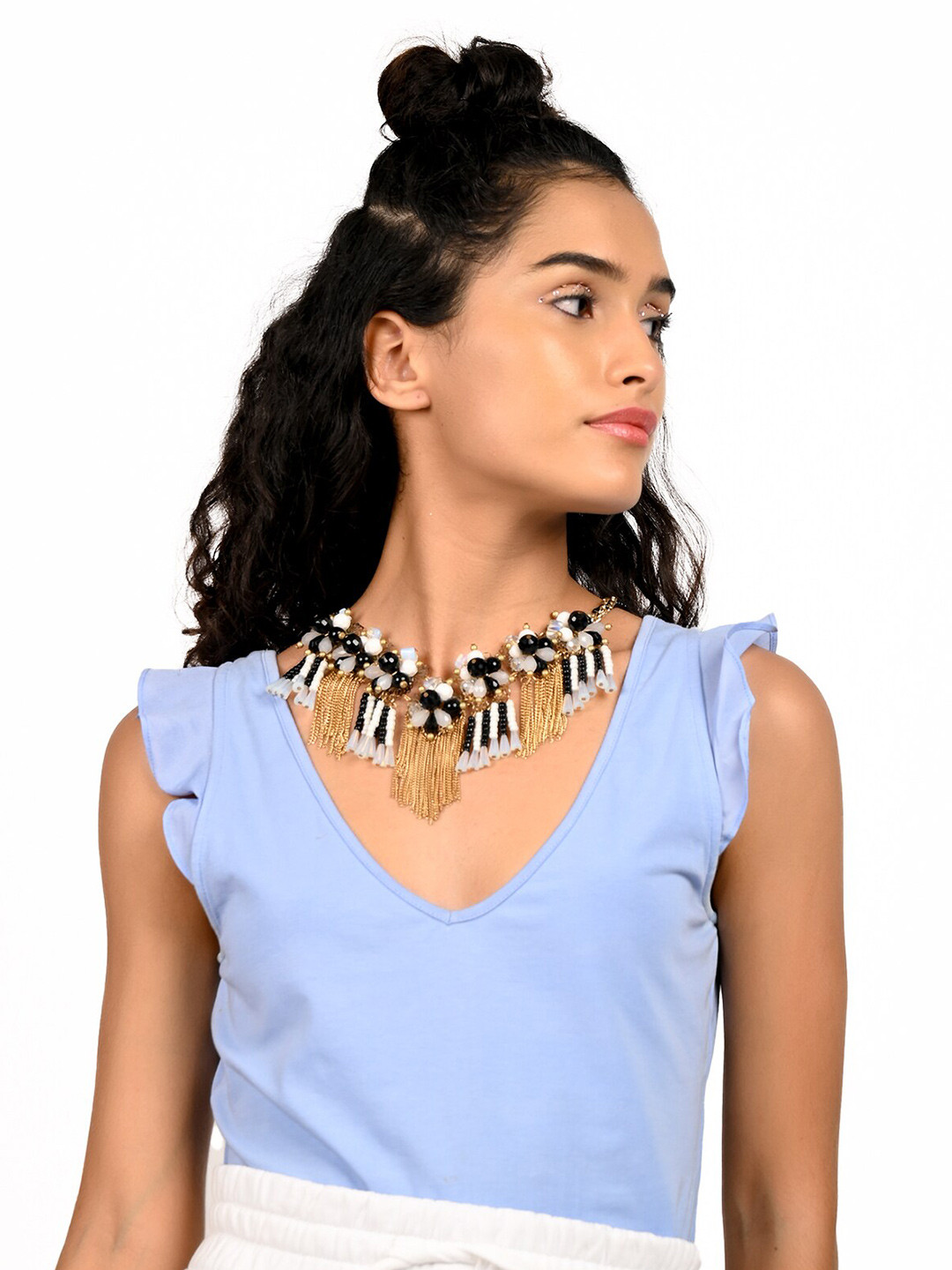 ODETTE Black & White Beaded Statement Necklace