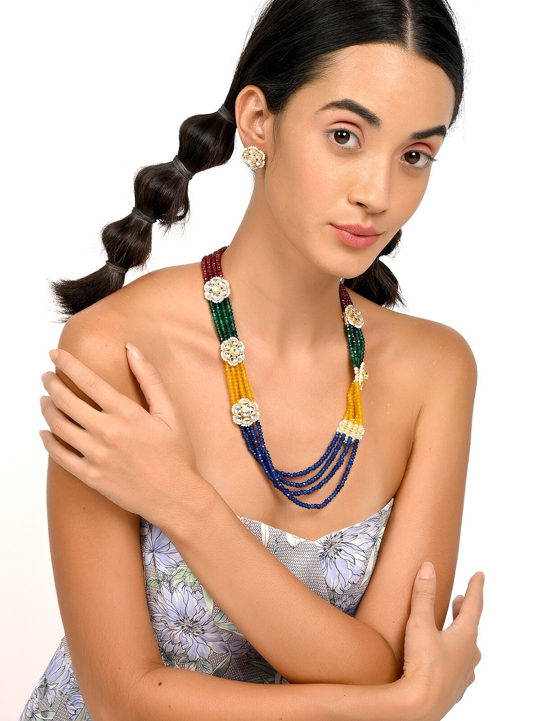 ODETTE Blue & Green Kundan-Studded Jewellery Set