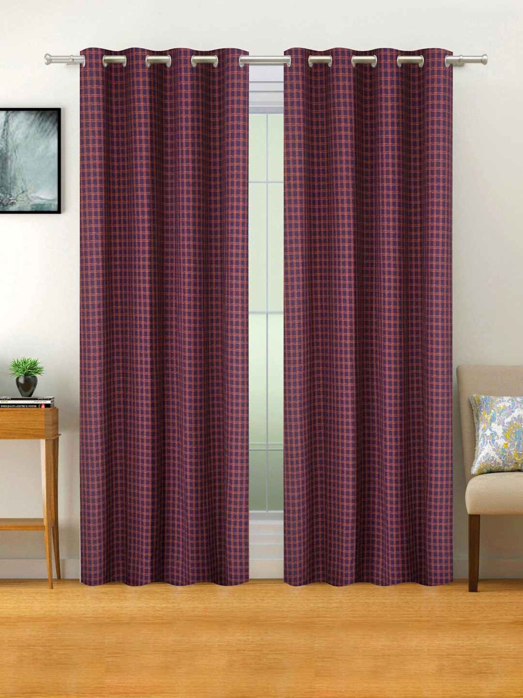 KLOTTHE Purple & Orange Geometric Long Door Curtain