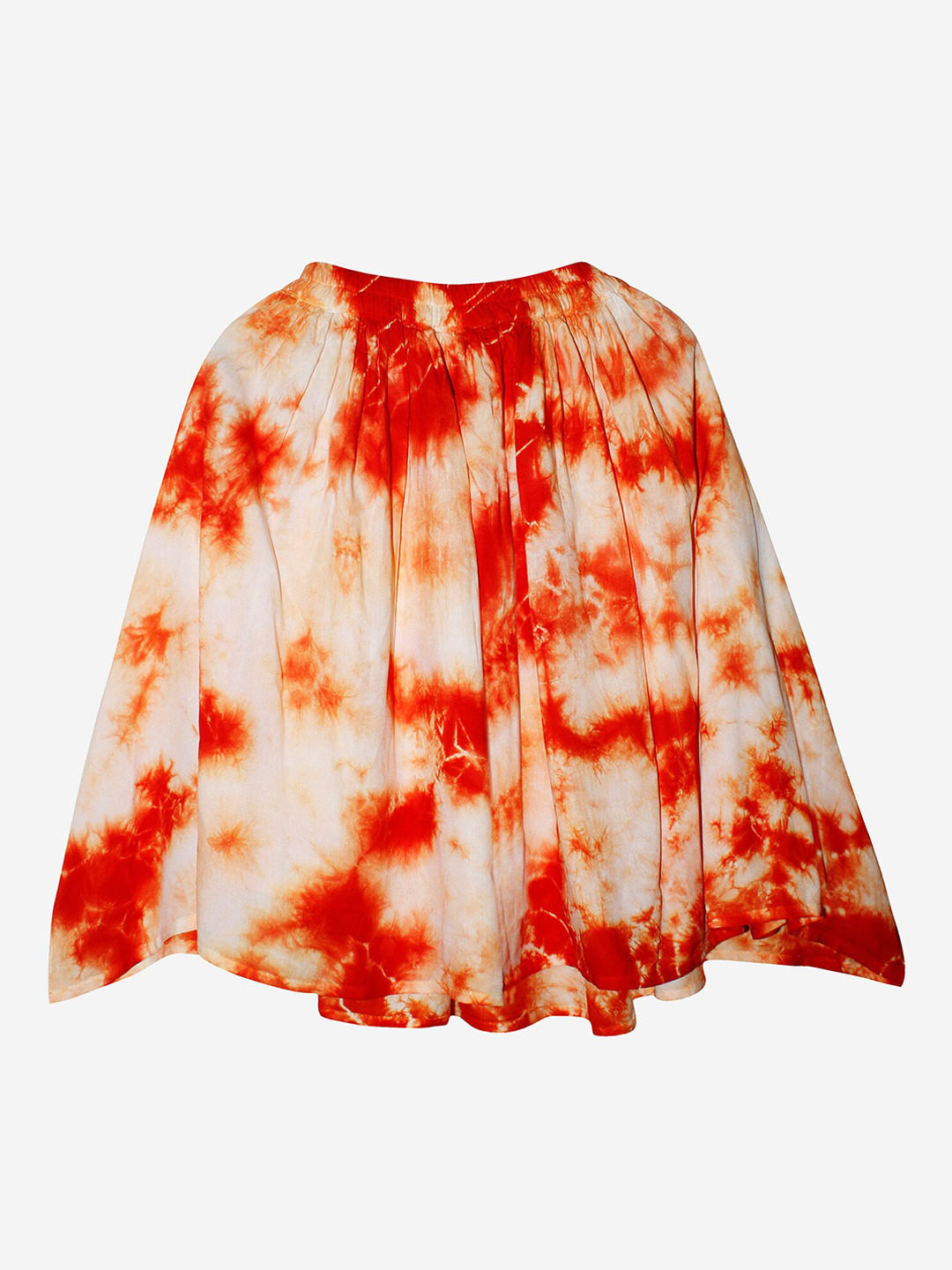 KiddoPanti Girls Orange & White Tie & Dye Flared Knee-Length Skirt