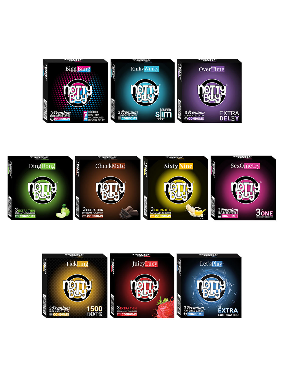 noTTy Boy Honeymoon Condoms Combo - 3 Units Each