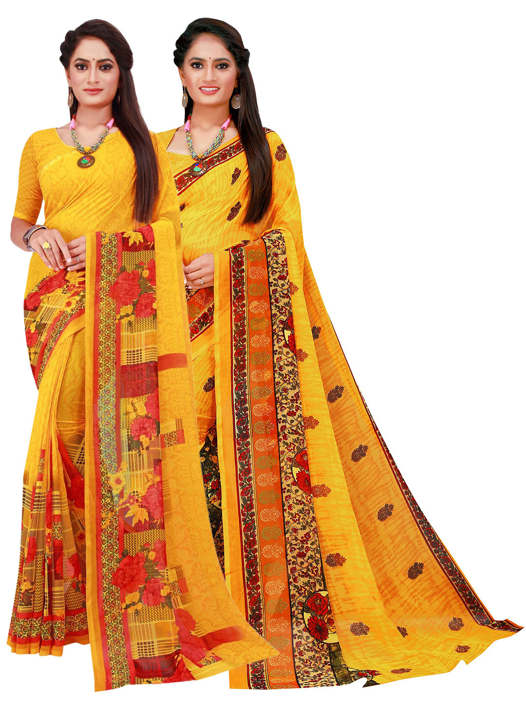 Florence Yellow Printed Pure Georgette Saree