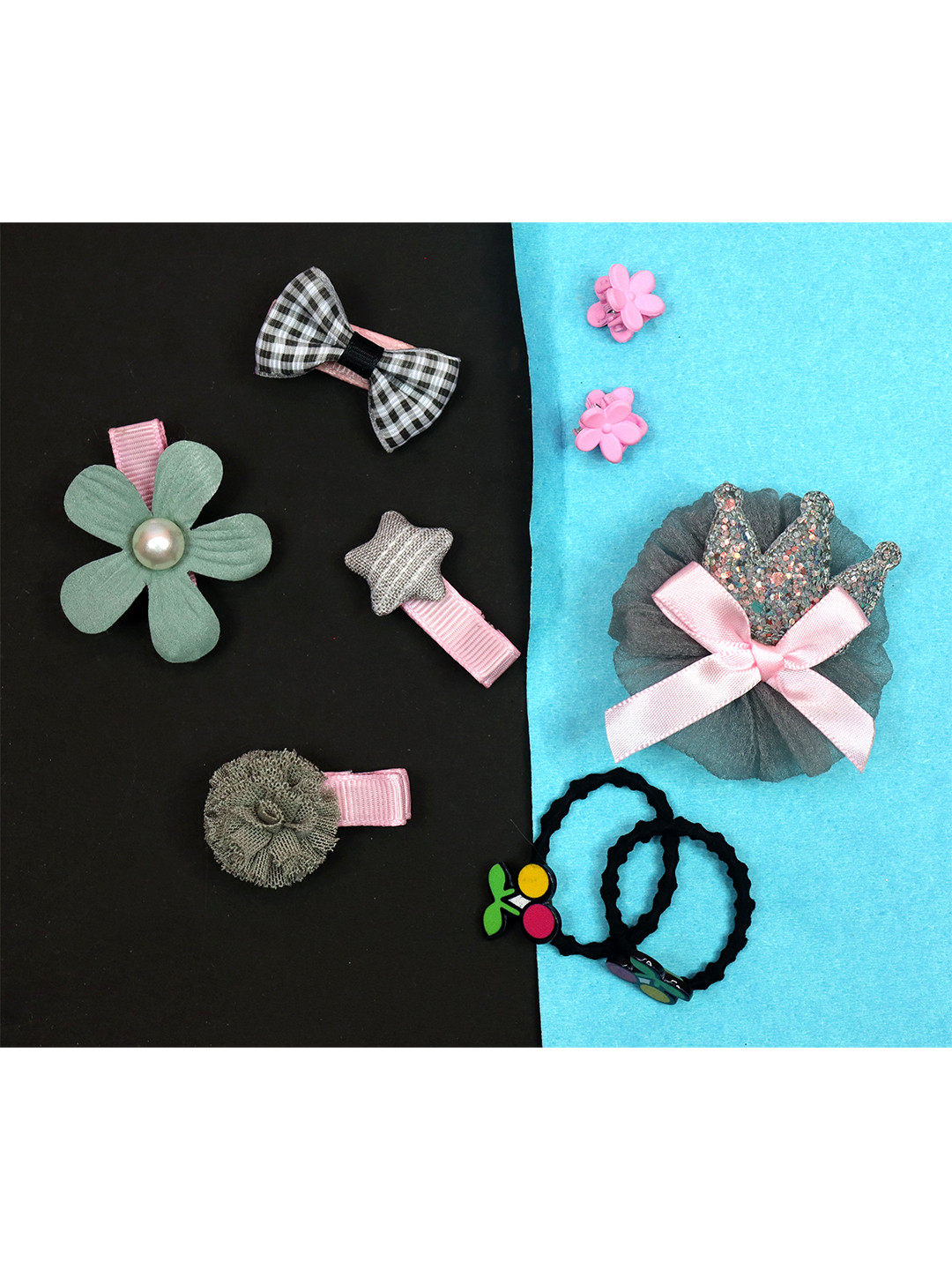 VAGHBHATT Girls Green & Pink Hair Accessory Set of