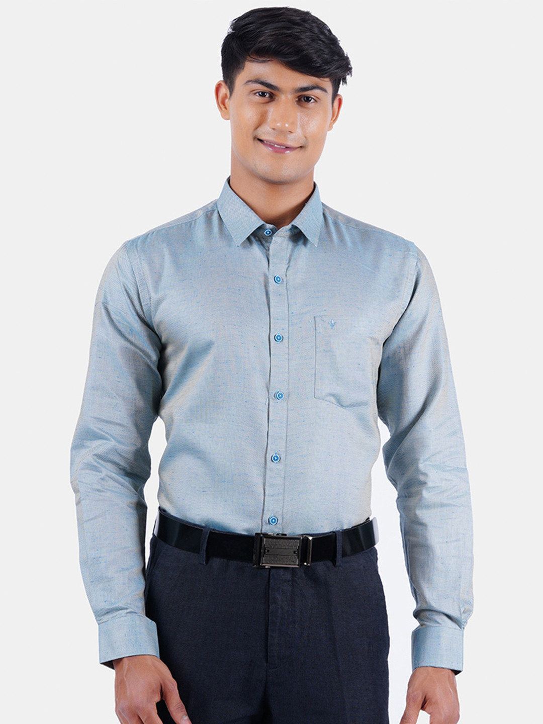 Ramraj Men Pure Cotton Solid Full Sleeve Formal Shirt