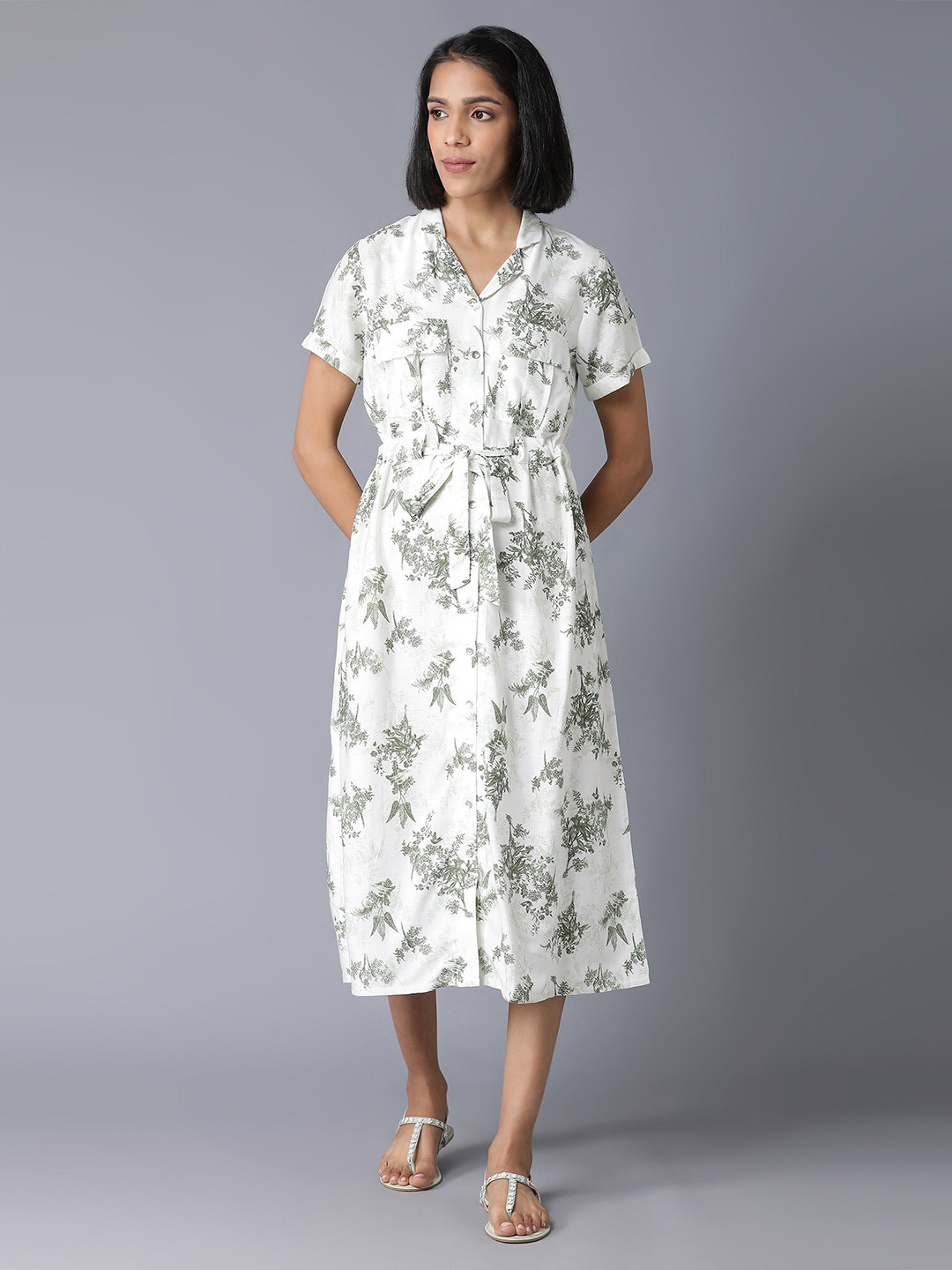 W White Floral Midi Dress