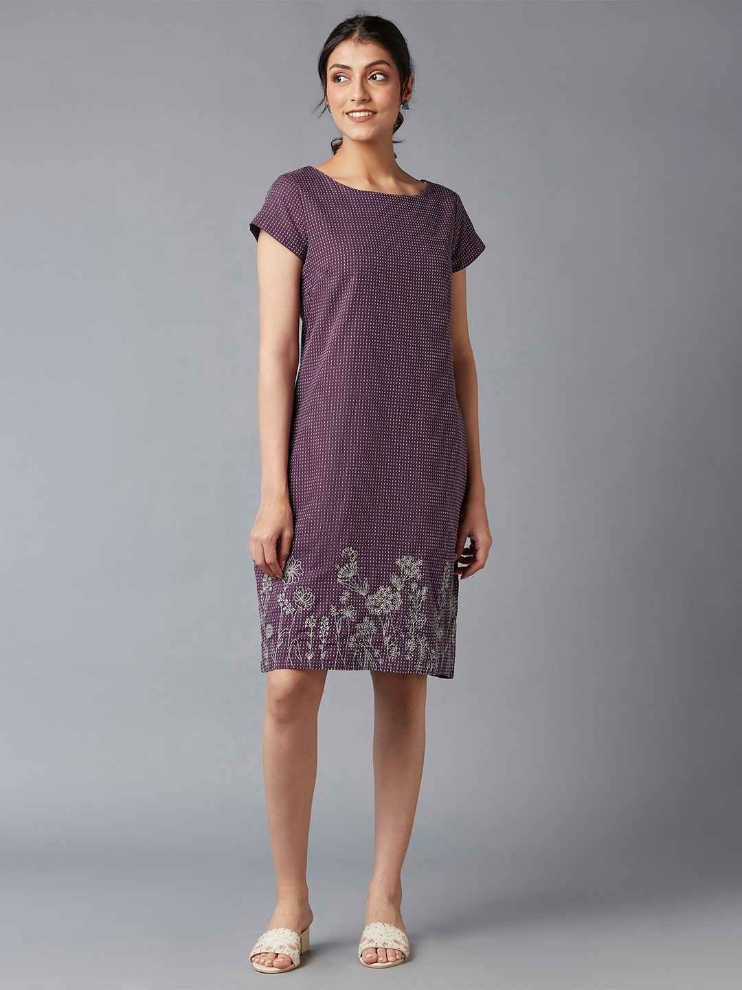 W Purple Floral A-Line Dress
