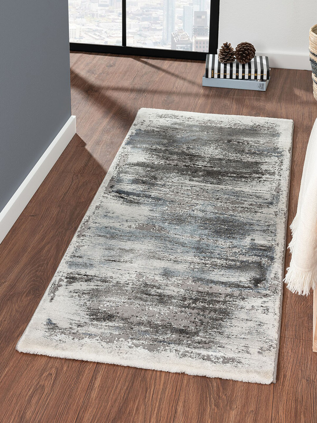 OBSESSIONS Grey Abstract Floor Runner