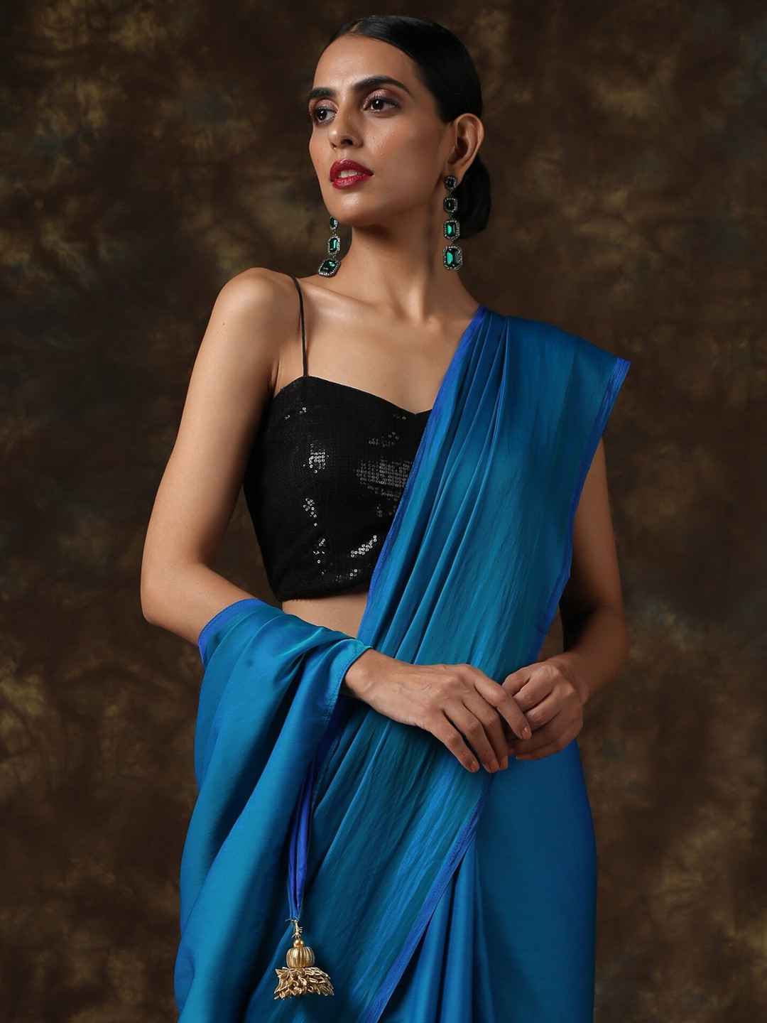 Swtantra Women Black Sequin Saree Blouse