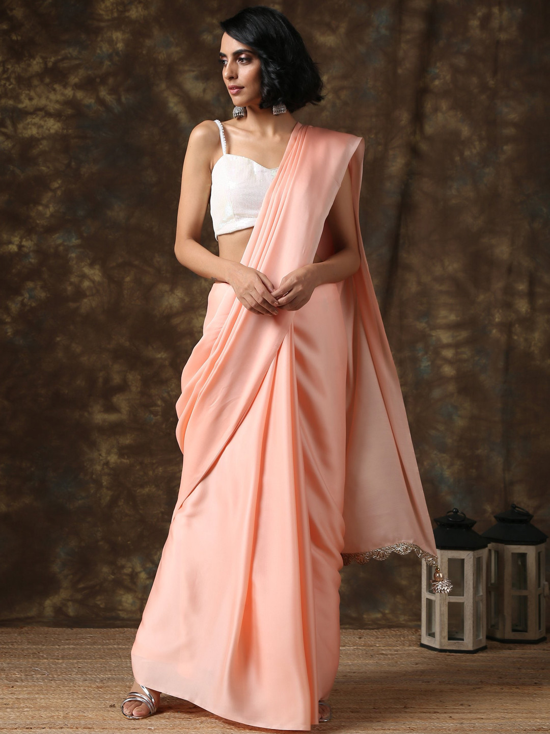 Swtantra Women White Embellished Sequin Saree Blouse