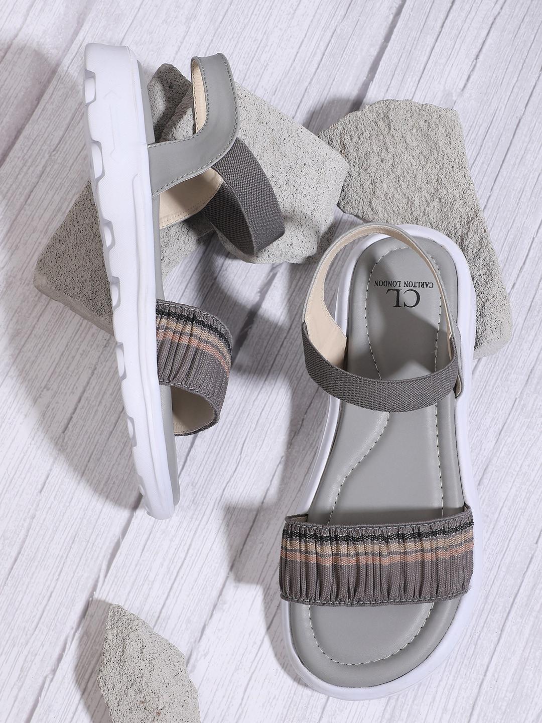 Carlton London sports Women Grey Colourblocked Open Toe Flats