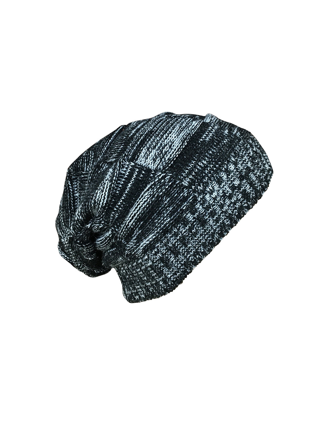 Gajraj Unisex Black & White Woolen Texture Beanie Caps