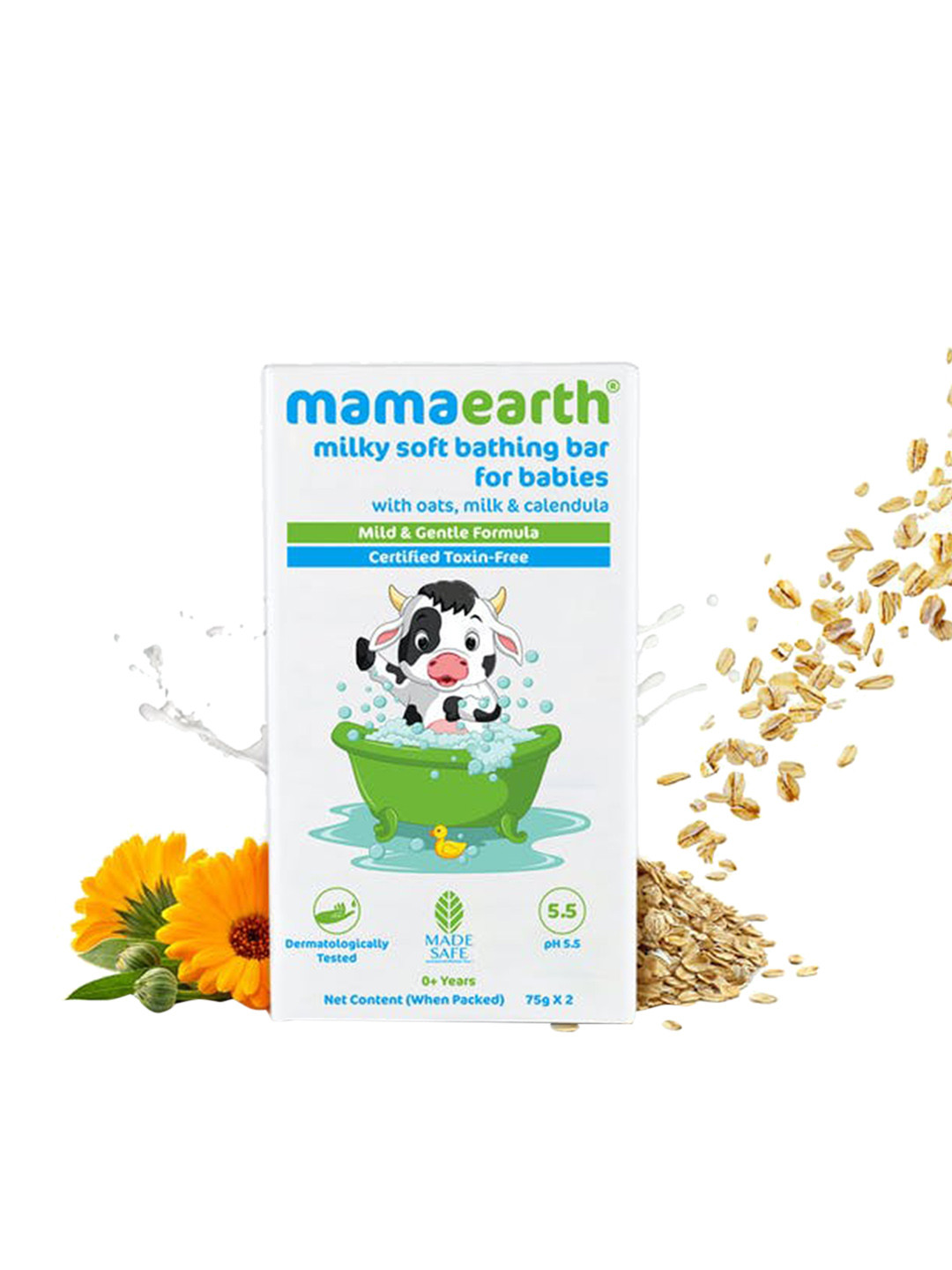 Mamaearth Baby Set of 2 Milky Soft Bathing Bar with Oats & Calendula - 75g Each