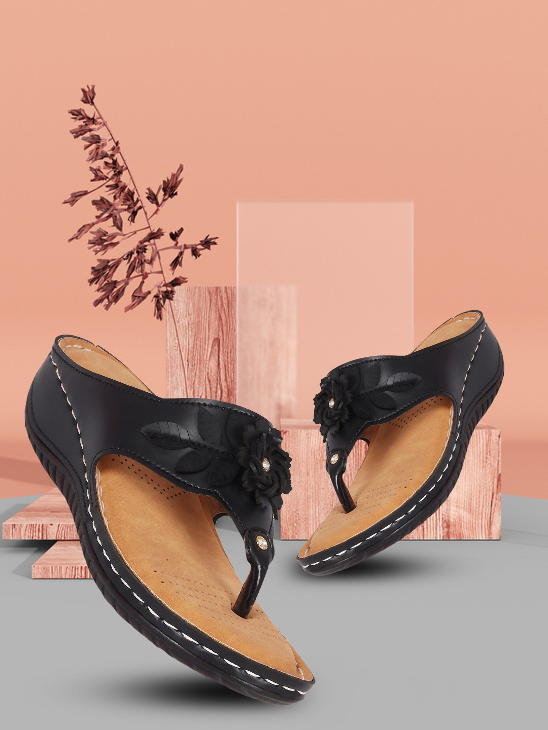 RINDAS Black Textured Wedge Pumps with Tassels